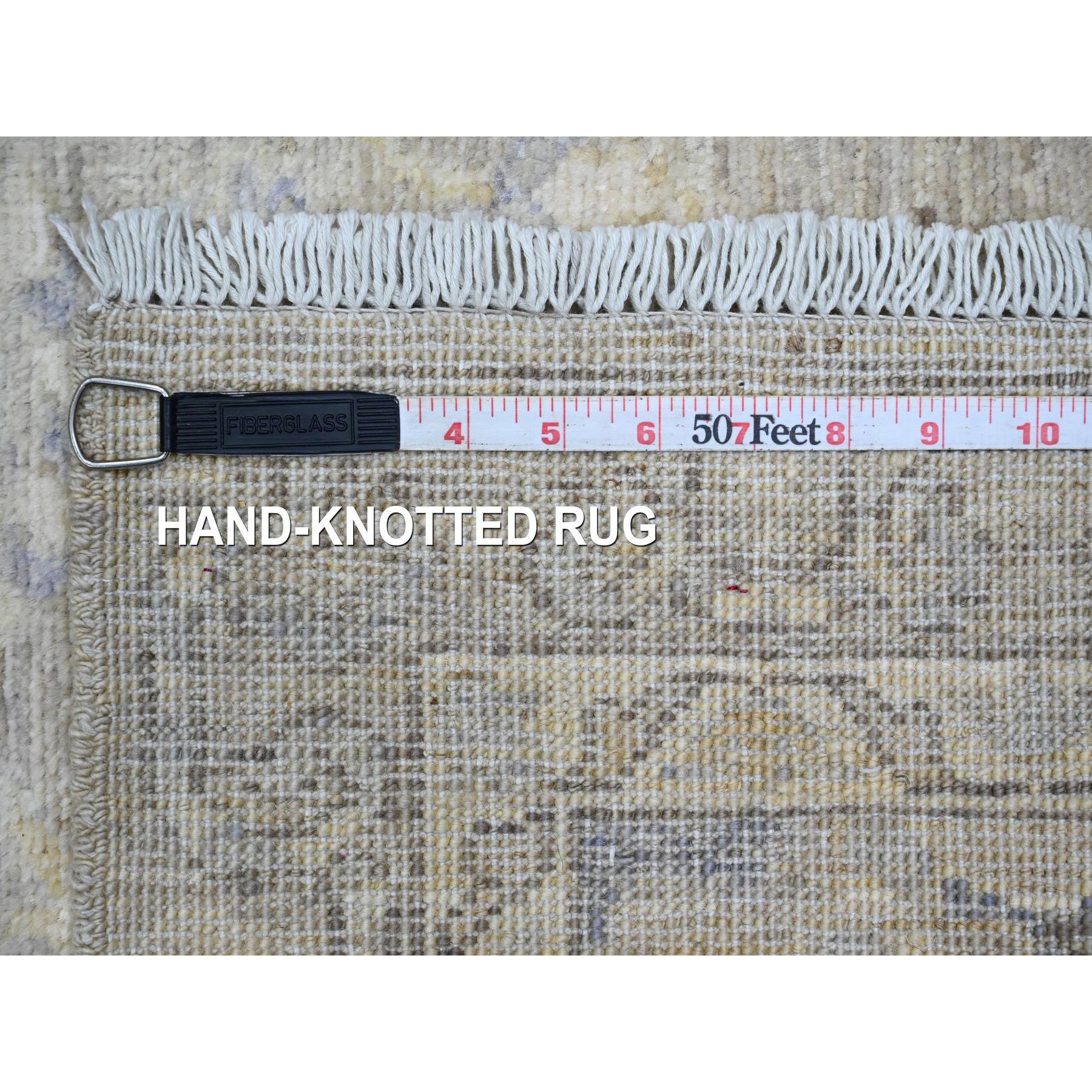 2'8"x16'1" Misty Gray, Stone Washed Peshawar with All Over Leaf Design, Hand Knotted, Vegetable Dyes, 100% Wool, XL Runner, Oriental Rug Sh20507