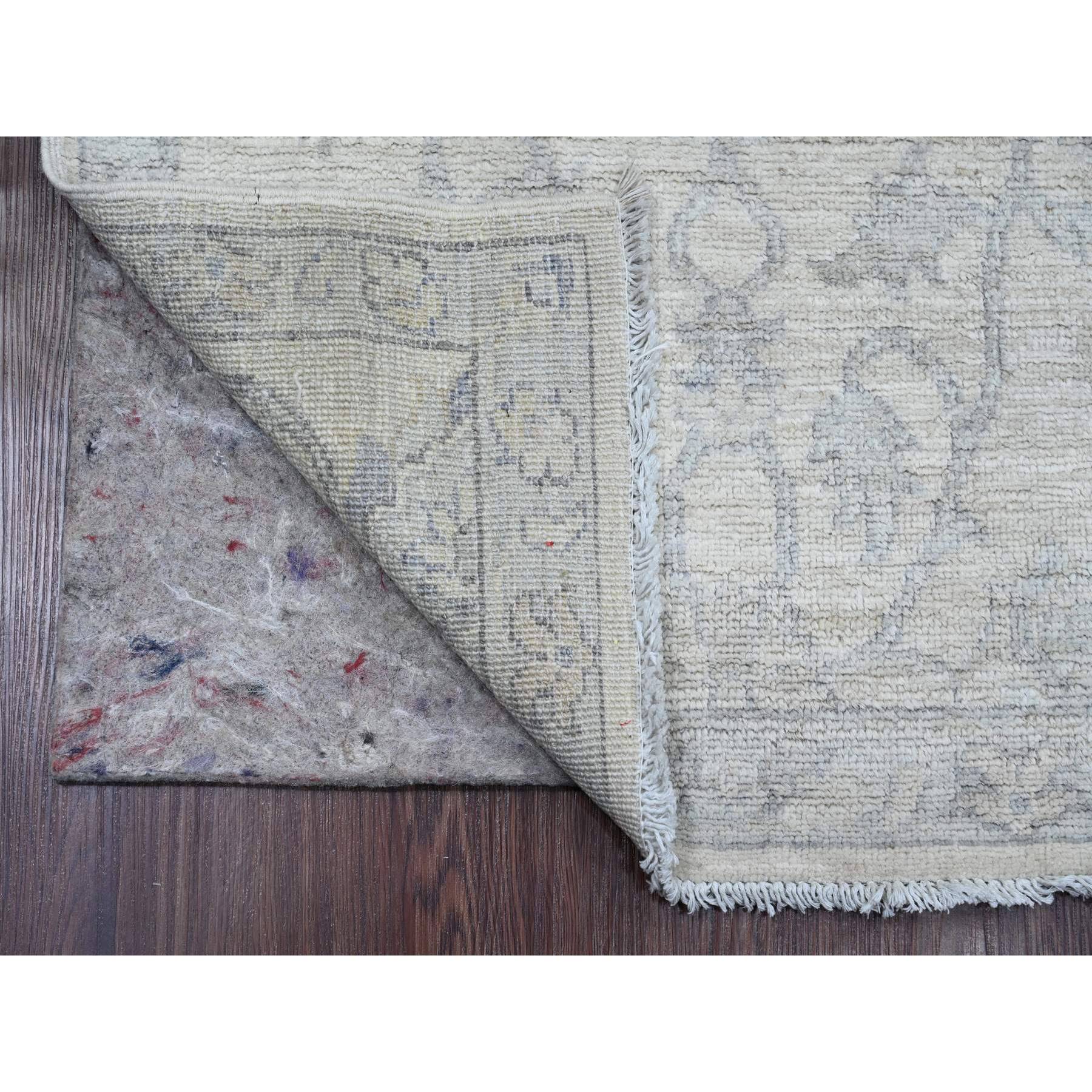 2'5"x11'1" Bone White, Washed Out Peshawar with All Over Leaf Design, Hand Knotted, Natural Dyes, 100% Wool, Runner, Oriental Rug Sh20509