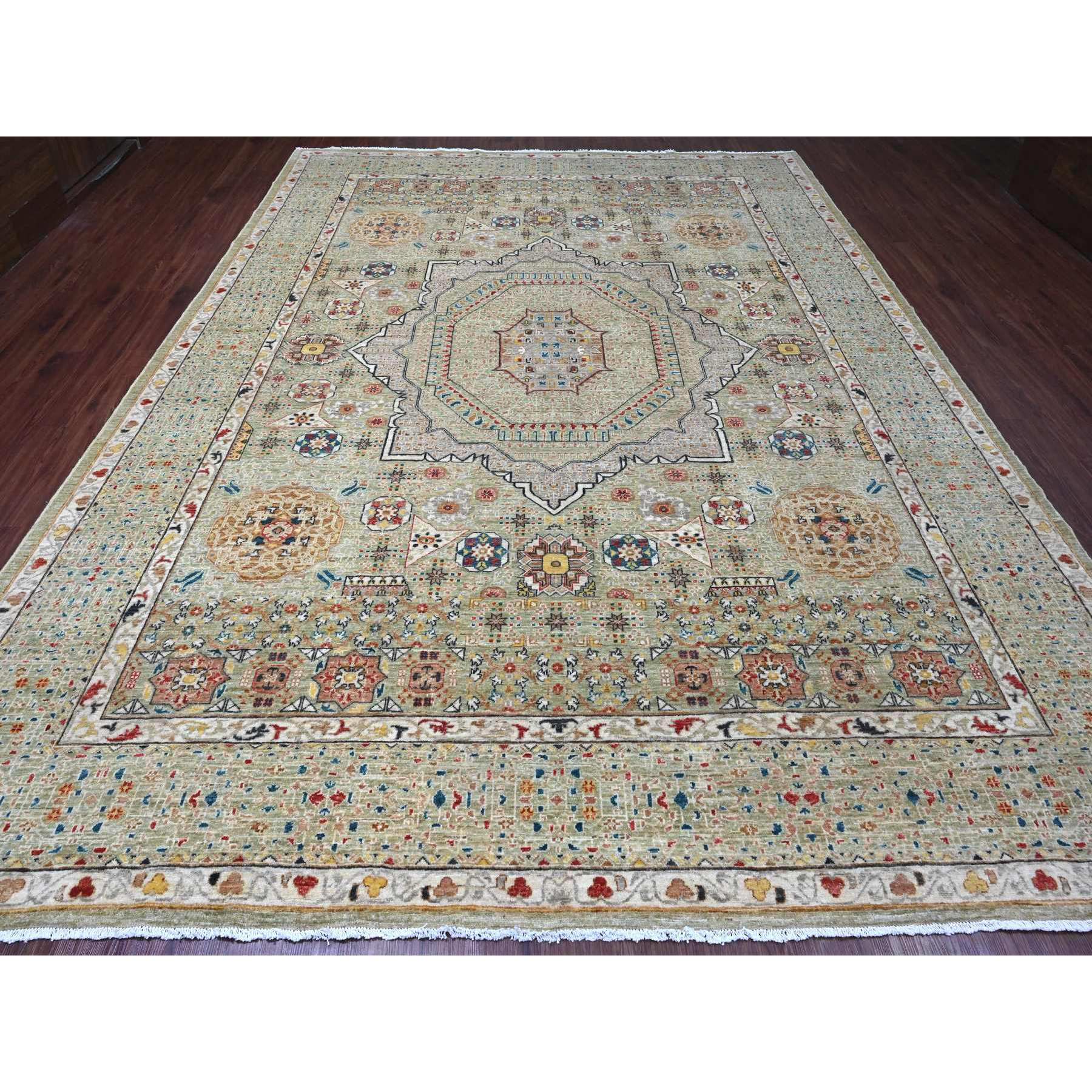 10'x13'4" Laurel Green, 14th Century Mamluk Dynasty Pattern with Large Medallion Design, Hand Knotted, High Mountain Wool, Natural Dyes, Oriental Rug Sh20510