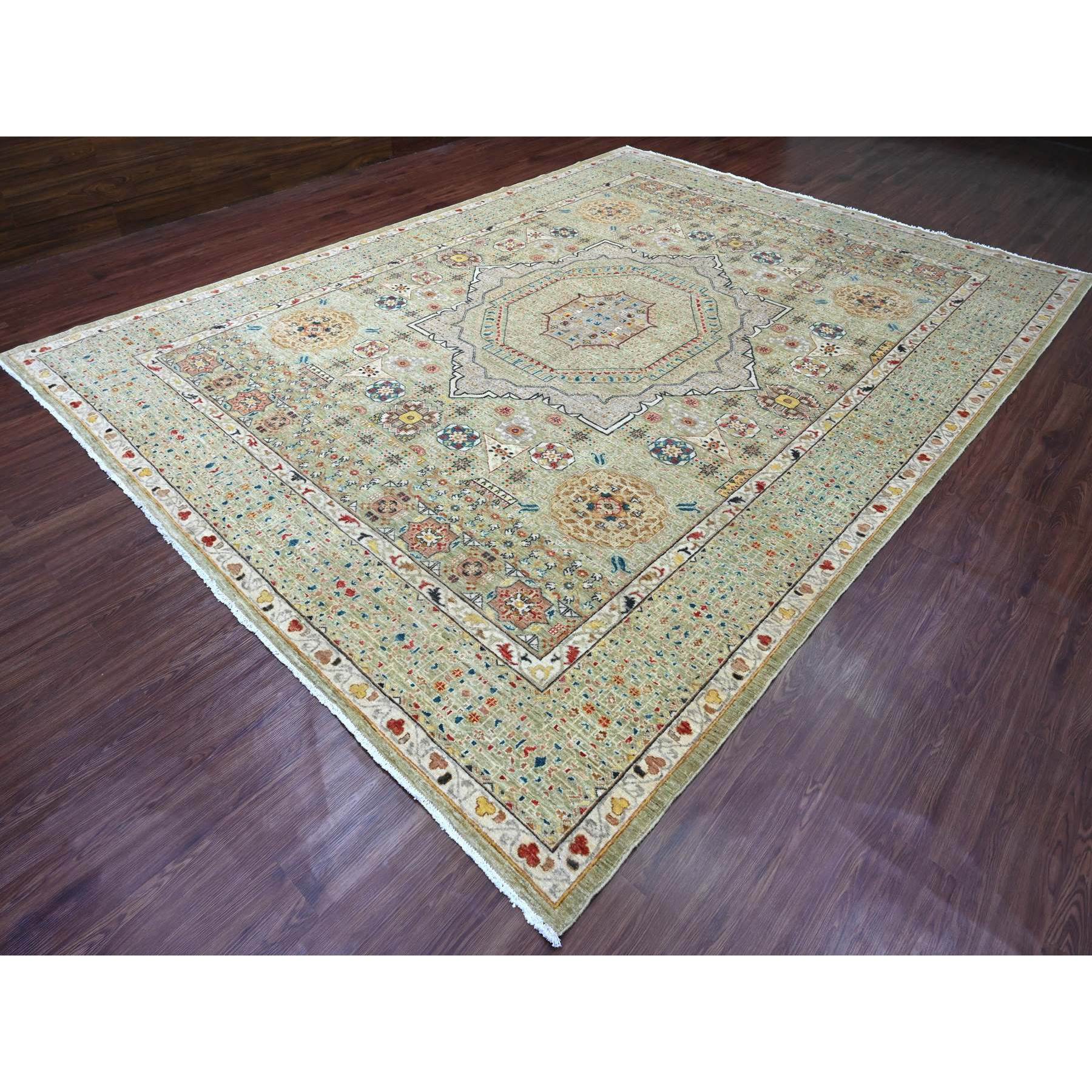 10'x13'4" Laurel Green, 14th Century Mamluk Dynasty Pattern with Large Medallion Design, Hand Knotted, High Mountain Wool, Natural Dyes, Oriental Rug Sh20510