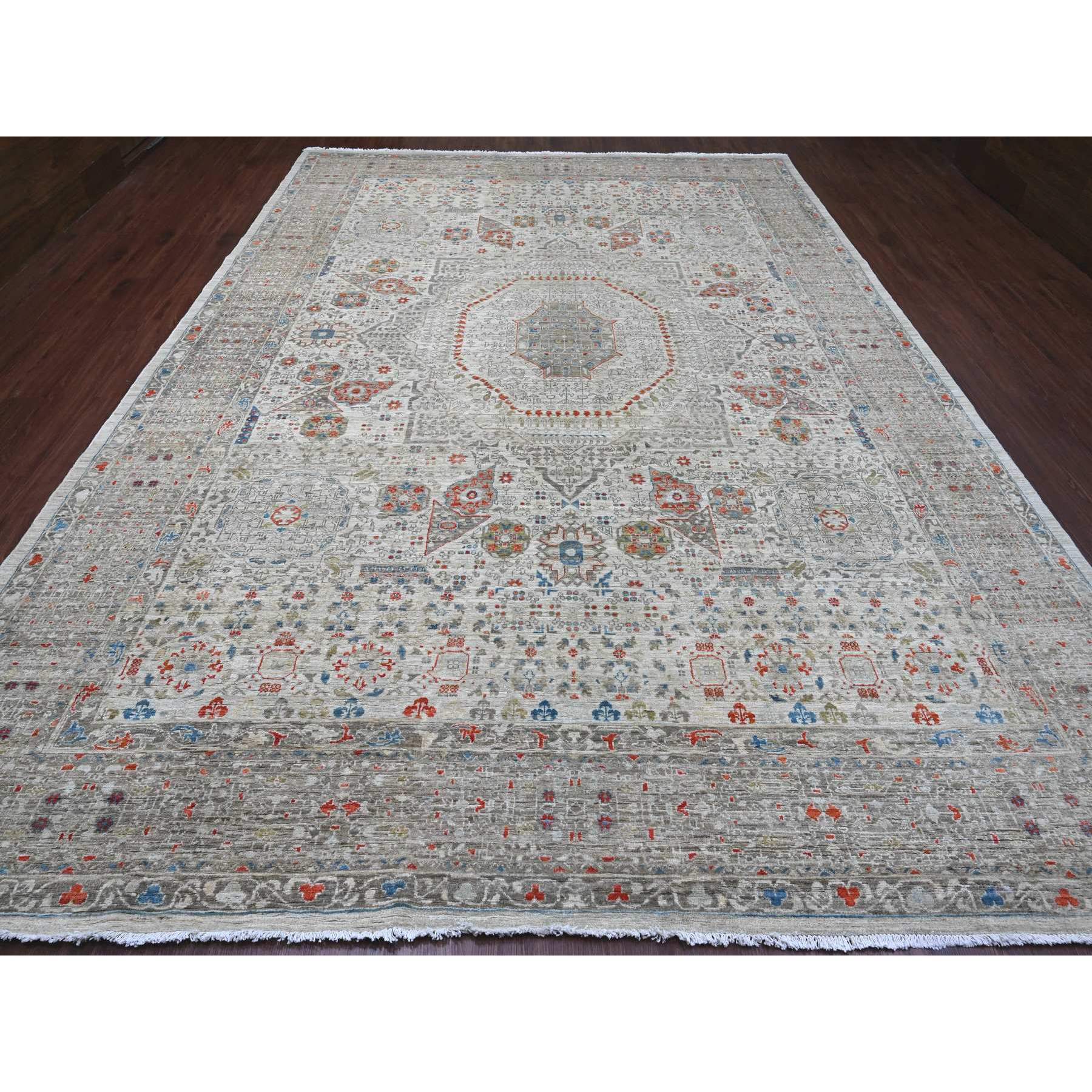 10'x14'1" Cloud Gray, 14th Century Mamluk Dynasty Pattern with Large Medallion Design, High Mountain Wool, Hand Knotted, Natural Dyes, Oriental Rug Sh20511