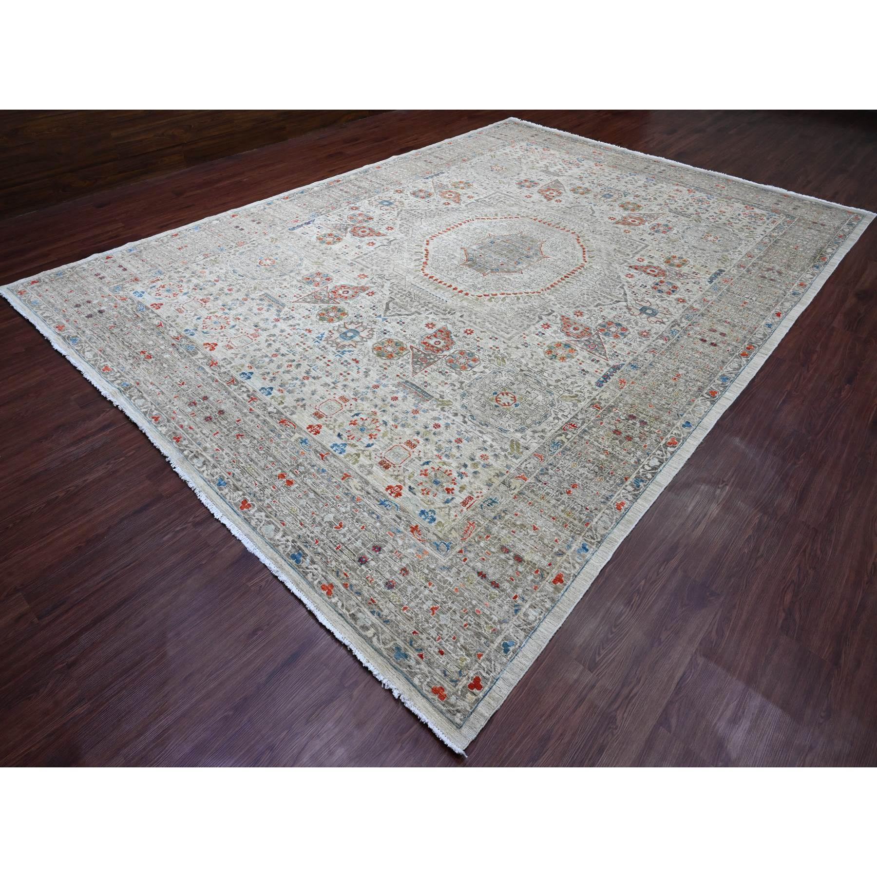 10'x14'1" Cloud Gray, 14th Century Mamluk Dynasty Pattern with Large Medallion Design, High Mountain Wool, Hand Knotted, Natural Dyes, Oriental Rug Sh20511