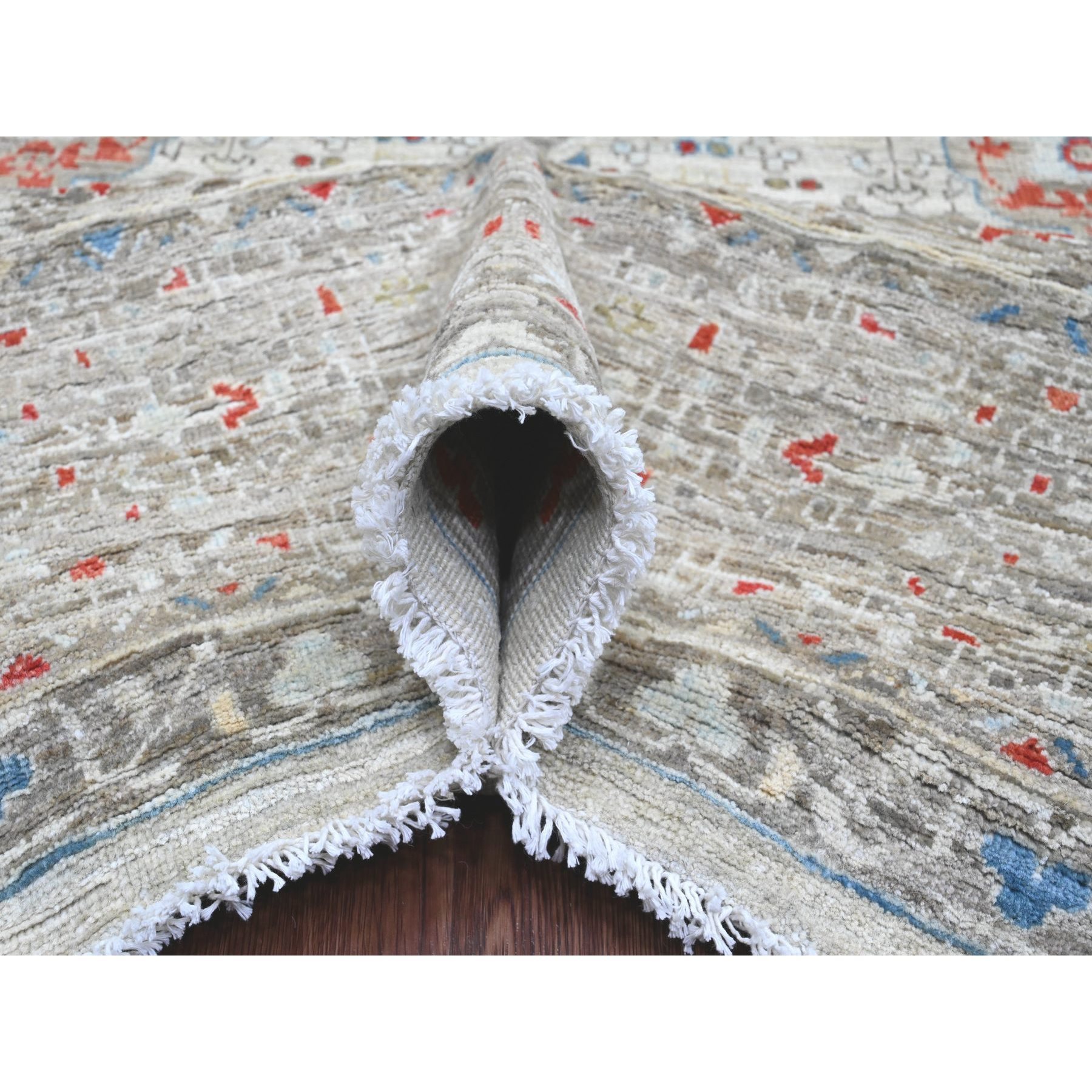 10'x14'1" Cloud Gray, 14th Century Mamluk Dynasty Pattern with Large Medallion Design, High Mountain Wool, Hand Knotted, Natural Dyes, Oriental Rug Sh20511