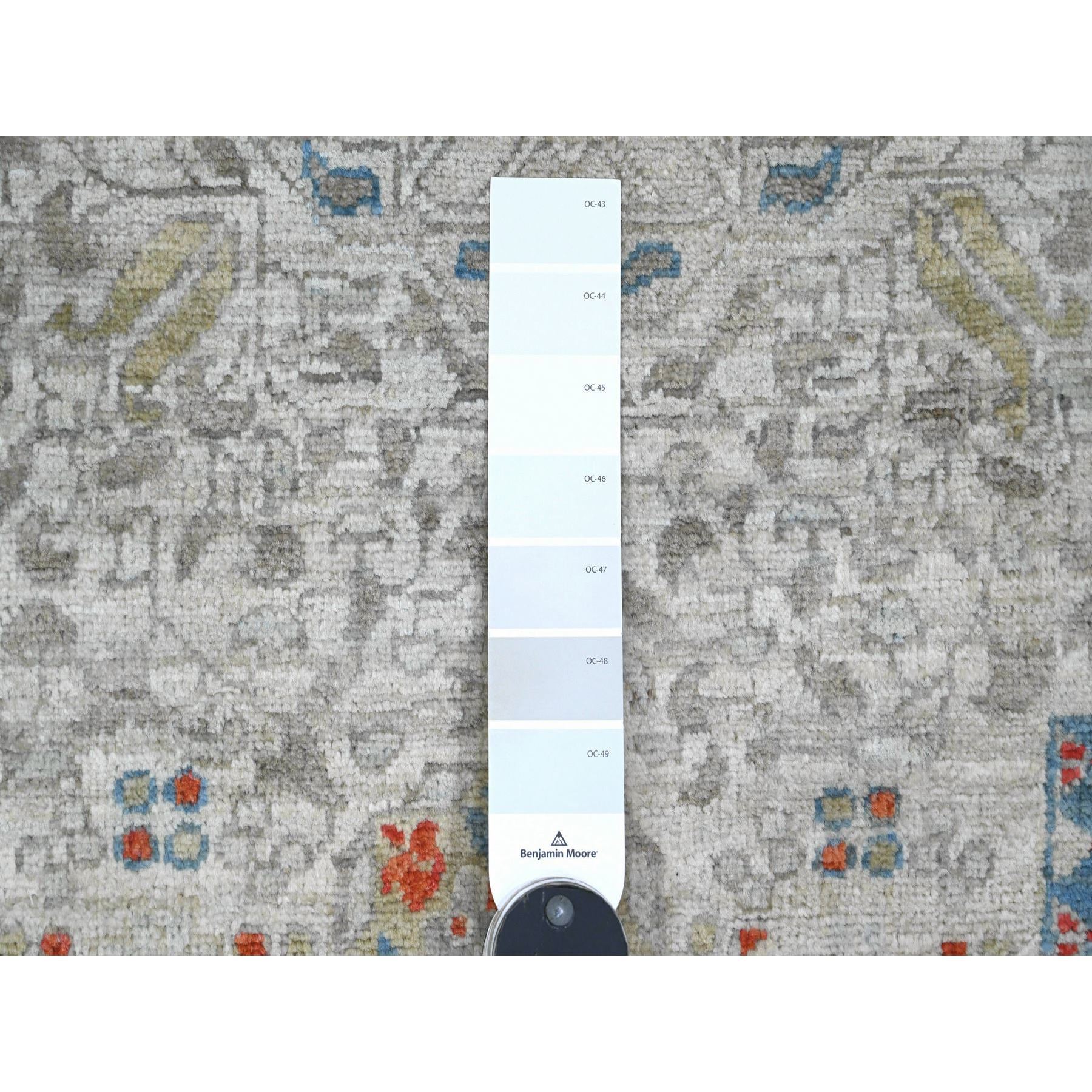 10'x14'1" Cloud Gray, 14th Century Mamluk Dynasty Pattern with Large Medallion Design, High Mountain Wool, Hand Knotted, Natural Dyes, Oriental Rug Sh20511