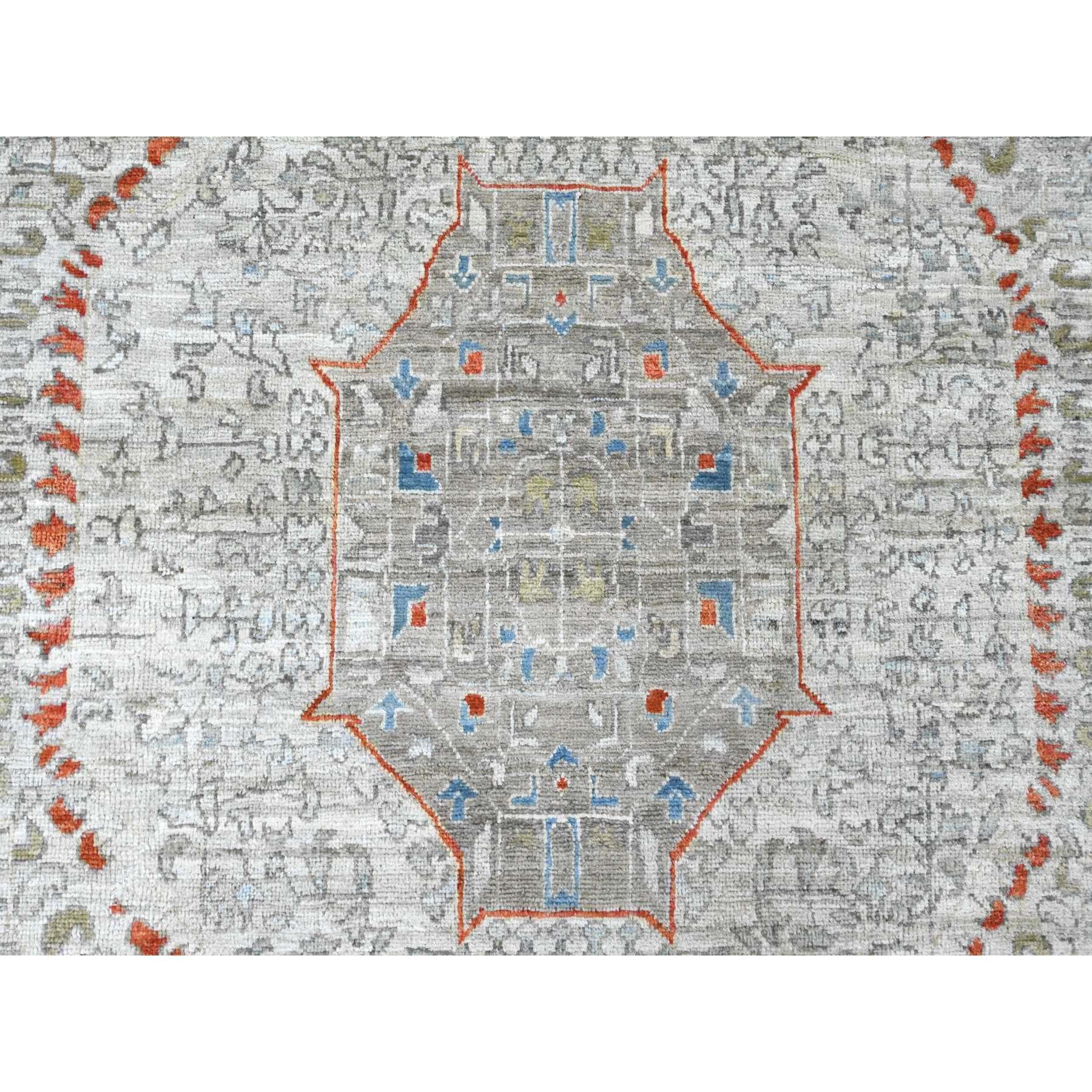 10'x14'1" Cloud Gray, 14th Century Mamluk Dynasty Pattern with Large Medallion Design, High Mountain Wool, Hand Knotted, Natural Dyes, Oriental Rug Sh20511