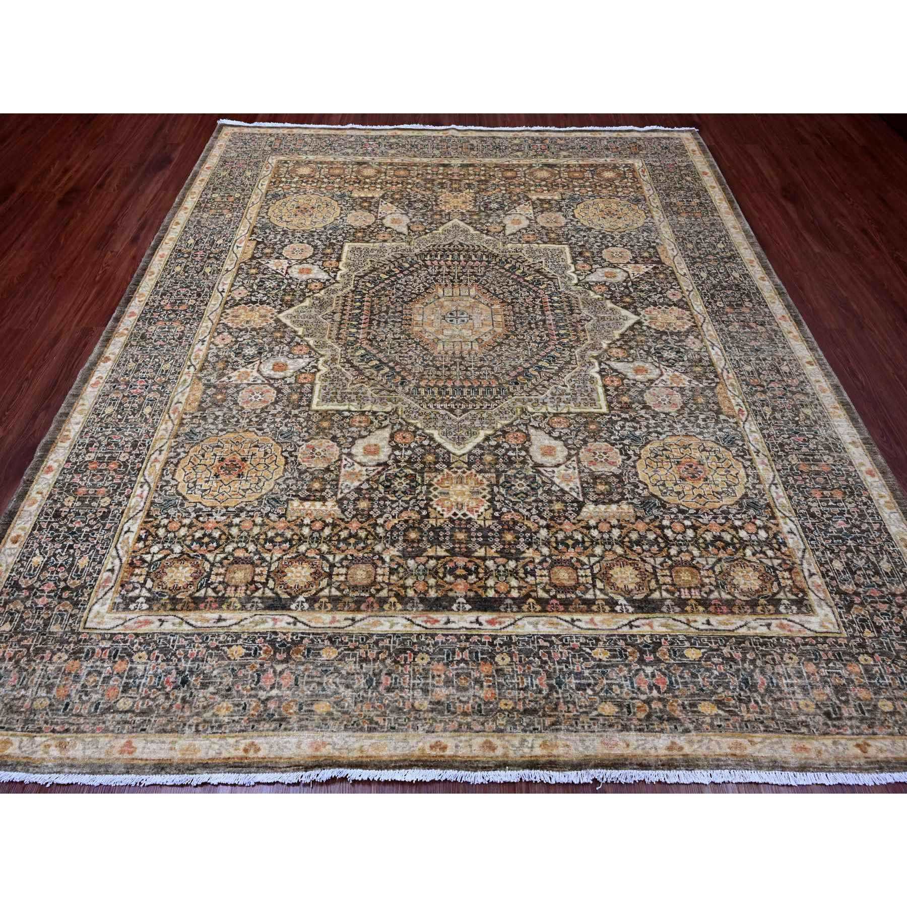 8'4"x9'6" Cedar Brown, 14th Century Mamluk Dynasty Pattern with Star Medallion Design, Vegetable Dyes, Hand Knotted, Abrash, High Mountain Wool, Oriental Rug Sh20512