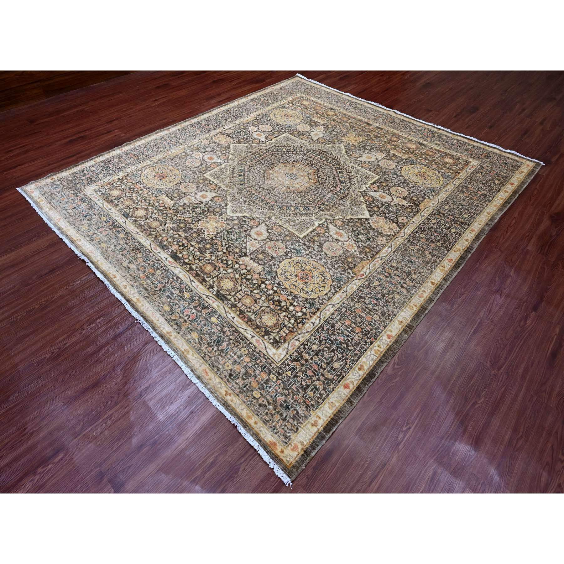 8'4"x9'6" Cedar Brown, 14th Century Mamluk Dynasty Pattern with Star Medallion Design, Vegetable Dyes, Hand Knotted, Abrash, High Mountain Wool, Oriental Rug Sh20512