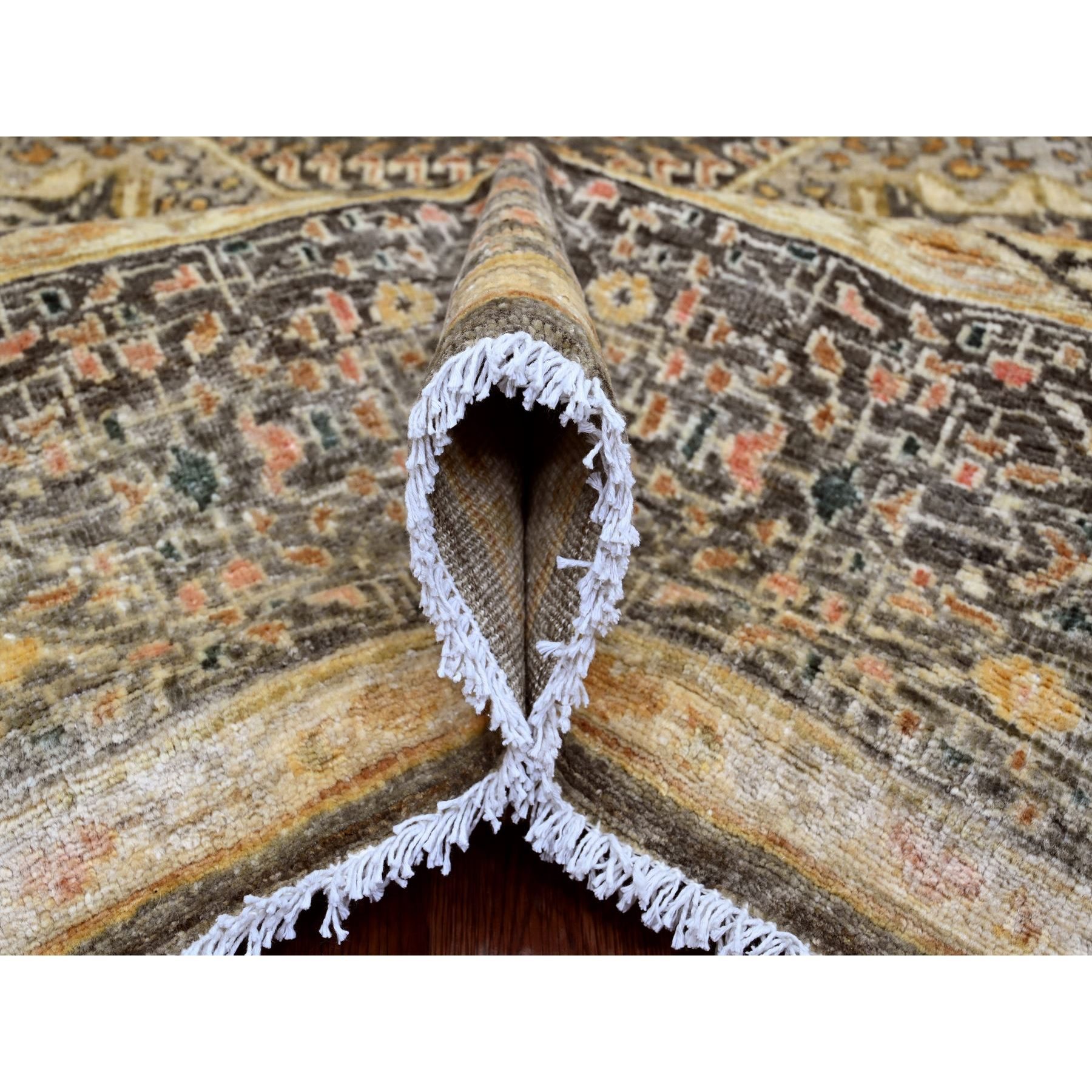 8'4"x9'6" Cedar Brown, 14th Century Mamluk Dynasty Pattern with Star Medallion Design, Vegetable Dyes, Hand Knotted, Abrash, High Mountain Wool, Oriental Rug Sh20512