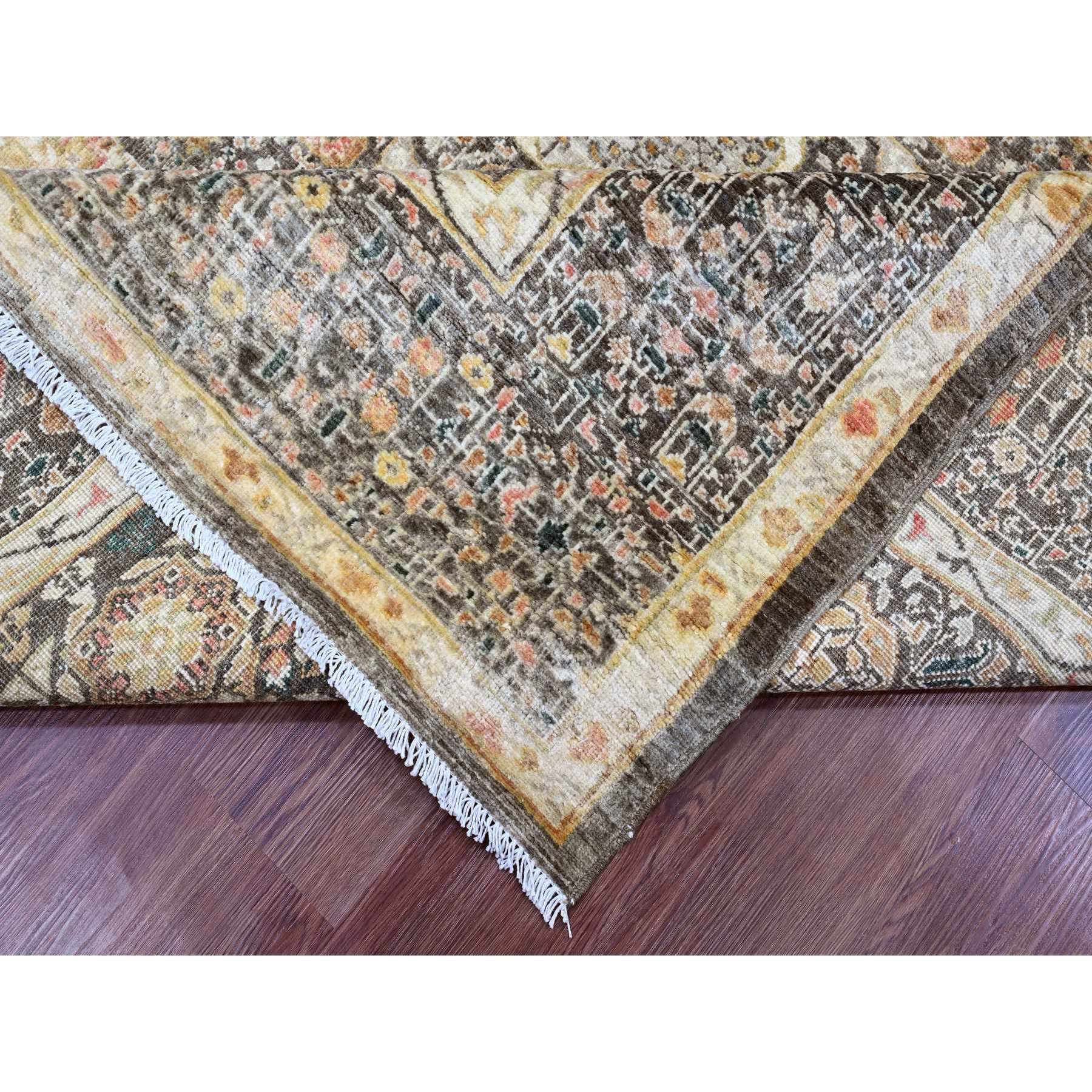 8'4"x9'6" Cedar Brown, 14th Century Mamluk Dynasty Pattern with Star Medallion Design, Vegetable Dyes, Hand Knotted, Abrash, High Mountain Wool, Oriental Rug Sh20512