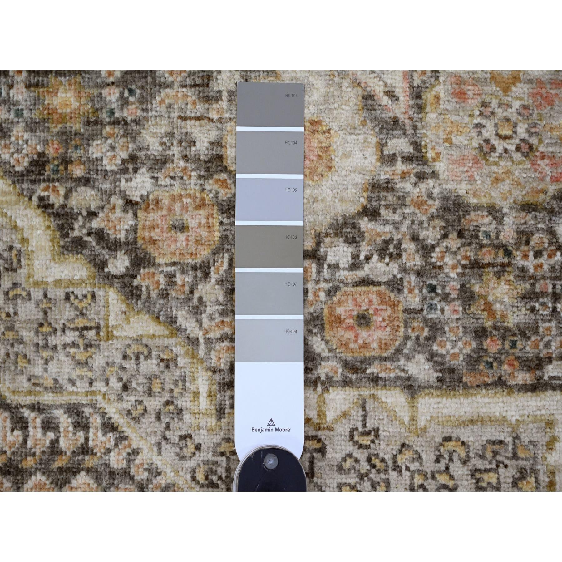 8'4"x9'6" Cedar Brown, 14th Century Mamluk Dynasty Pattern with Star Medallion Design, Vegetable Dyes, Hand Knotted, Abrash, High Mountain Wool, Oriental Rug Sh20512