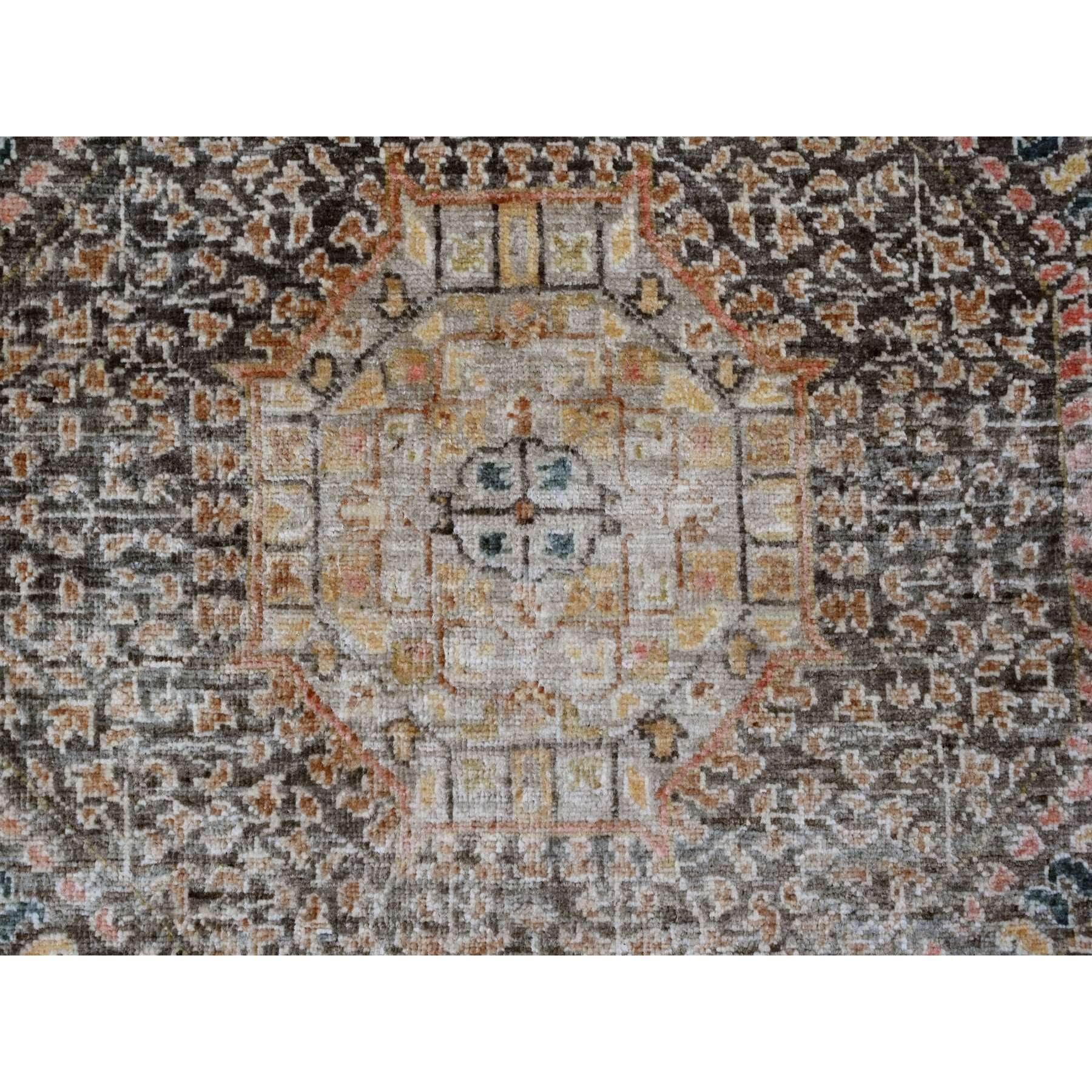8'4"x9'6" Cedar Brown, 14th Century Mamluk Dynasty Pattern with Star Medallion Design, Vegetable Dyes, Hand Knotted, Abrash, High Mountain Wool, Oriental Rug Sh20512