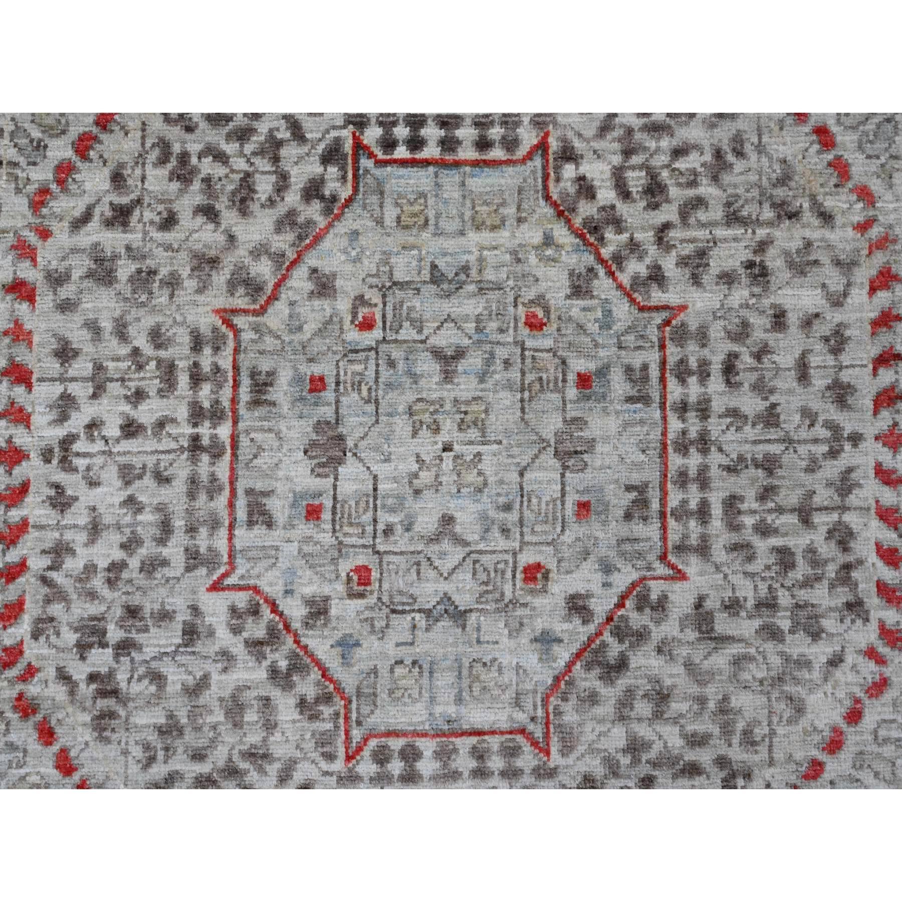 9'x11'10" Medium Gray, 14th Century Mamluk Dynasty Pattern with Geometric Medallion Design, Hand Knotted, 100% Wool, Natural Dyes, Oriental Rug Sh20513