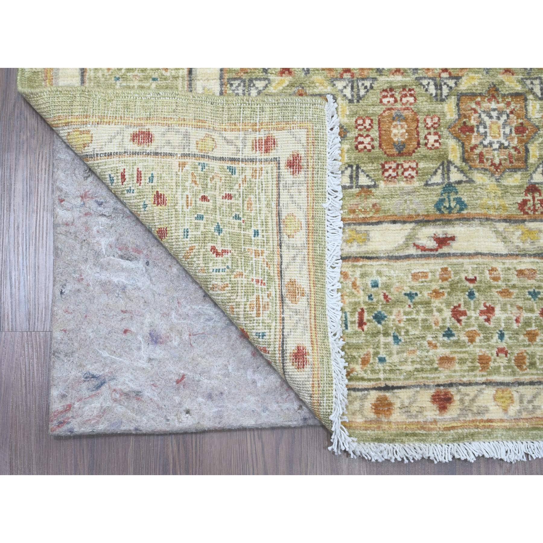 6'1"x9'1" Olive Green, 14th Century Mamluk Dynasty Pattern with Large Medallion Design, Hand Knotted, High Mountain Wool, Veggie Dyes, Oriental Rug Sh20514
