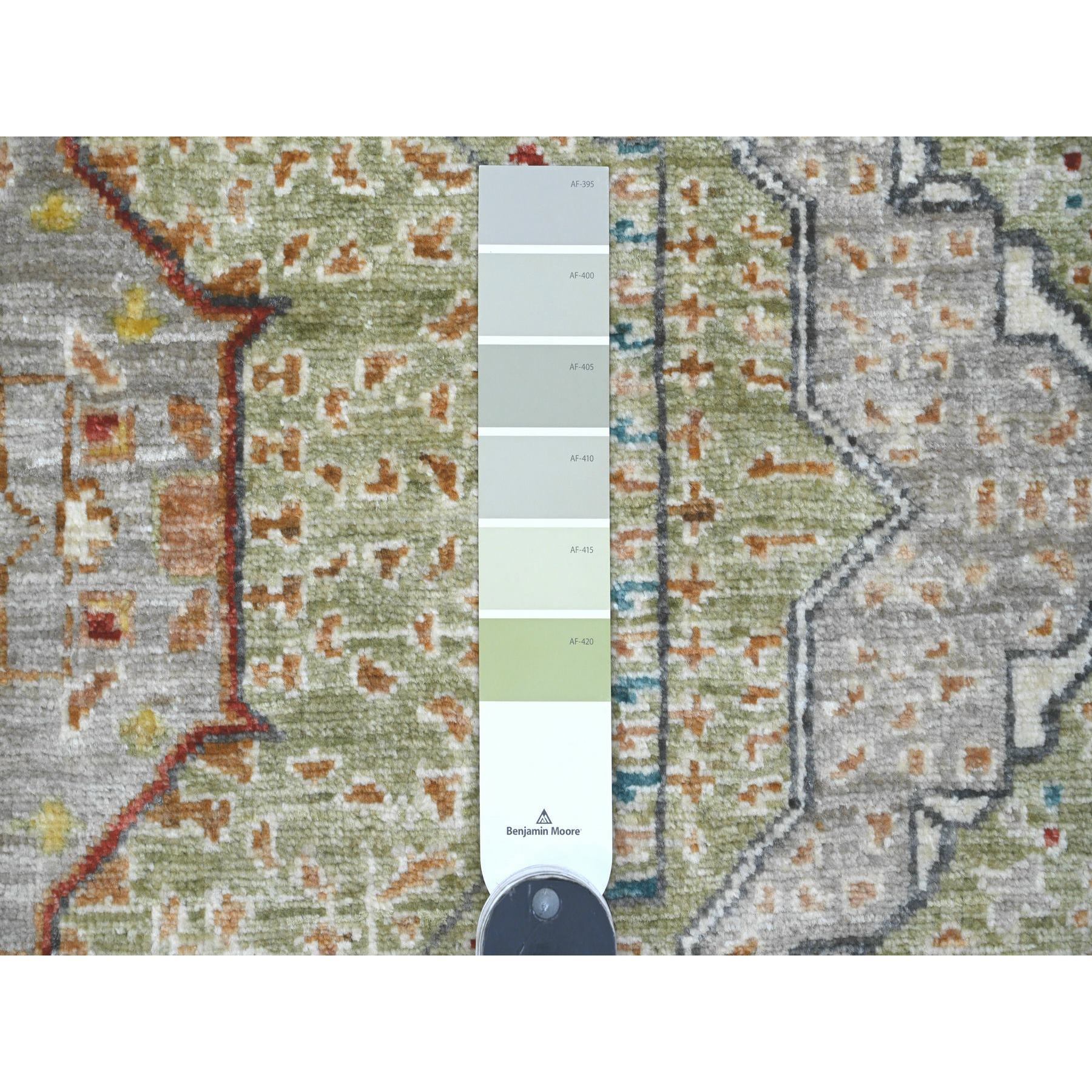 6'1"x9'1" Olive Green, 14th Century Mamluk Dynasty Pattern with Large Medallion Design, Hand Knotted, High Mountain Wool, Veggie Dyes, Oriental Rug Sh20514