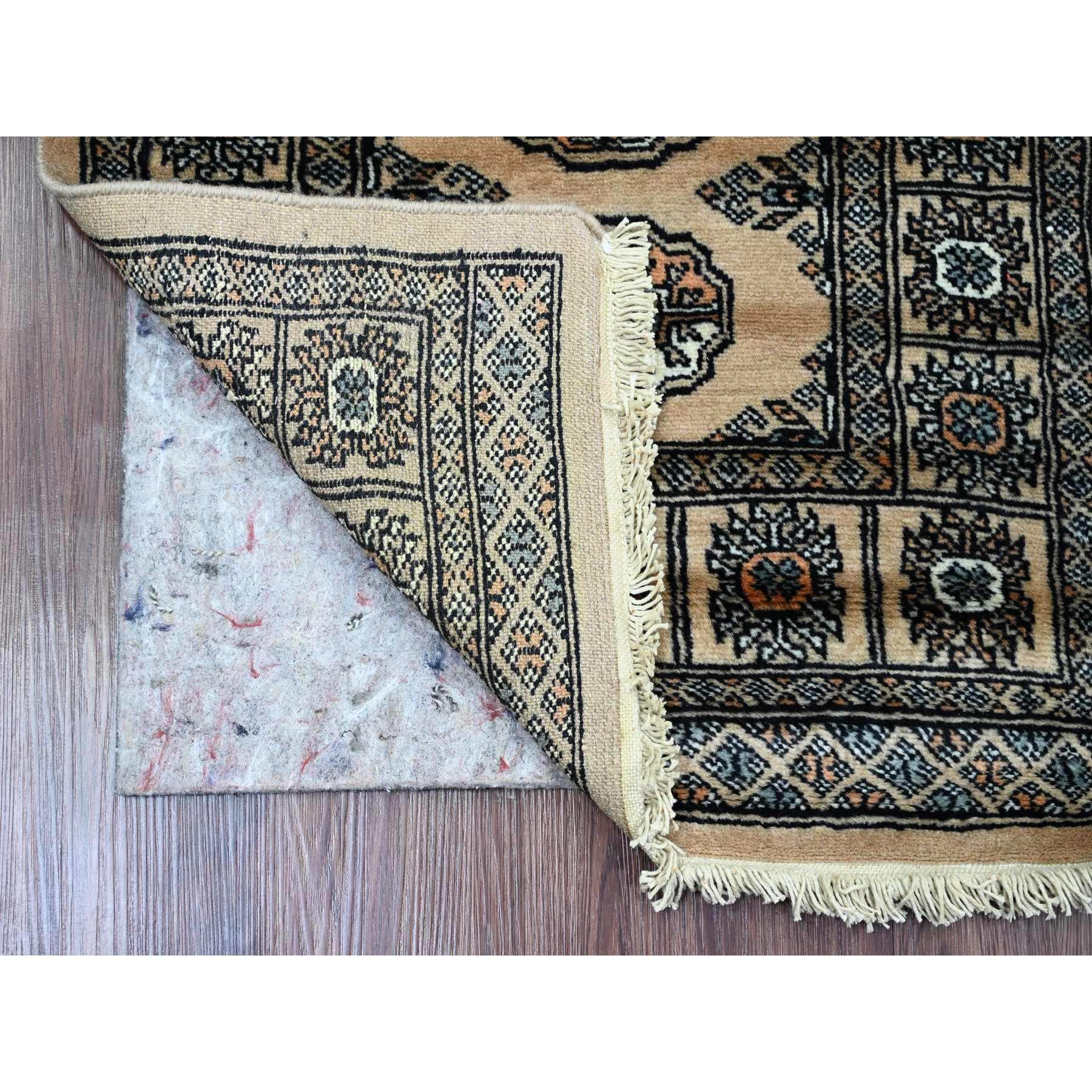 2'1"x5'9" Linen White, Hand Knotted, Mori Bokara with Geometric Medallions Design, 100% Wool, Runner, Oriental Rug Sh20516