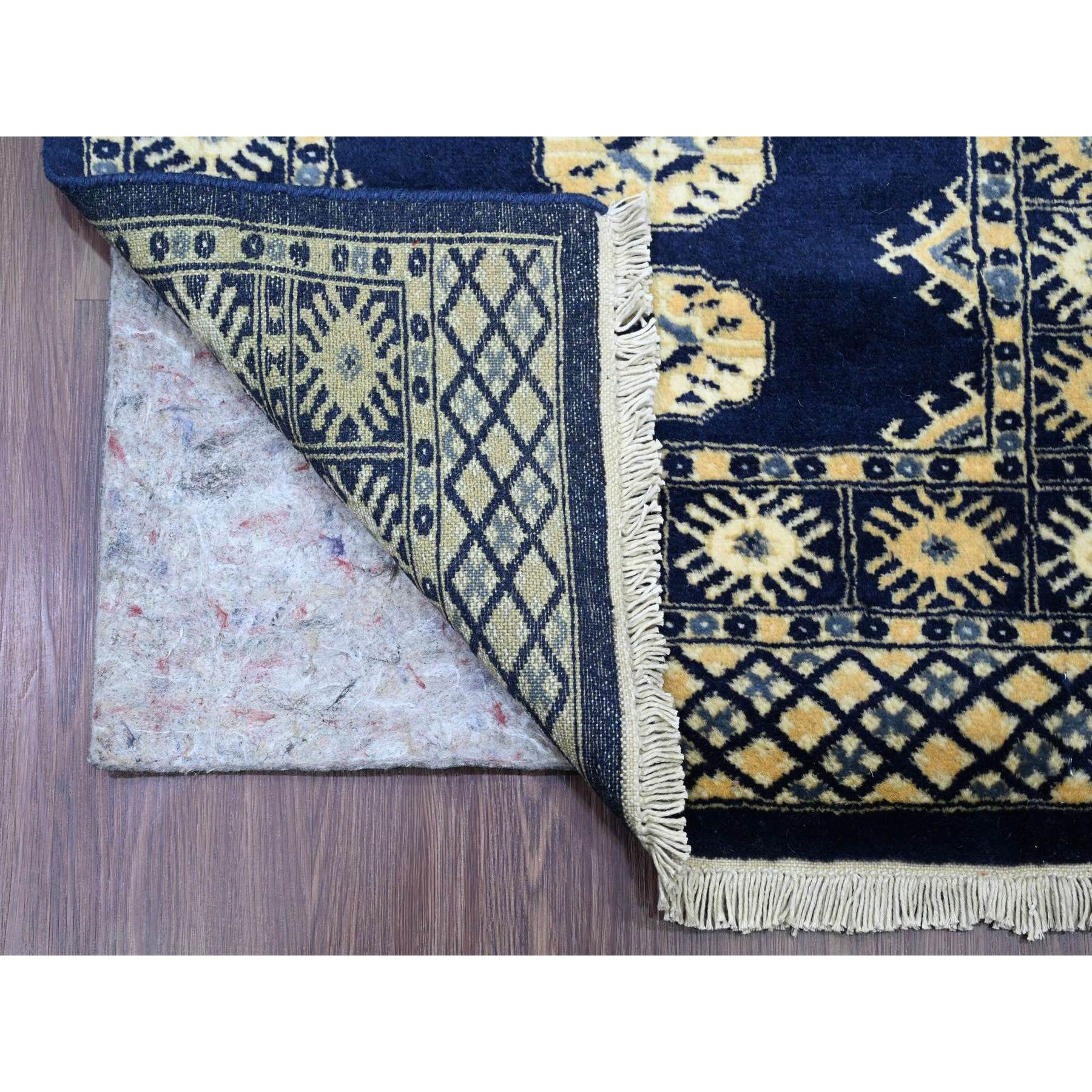 2'6"x19'7" Yale Blue, Mori Bokara with Geometric Medallions Design, Hand Knotted, Soft Pile, Pure Wool, XL Runner, Oriental Rug Sh20517