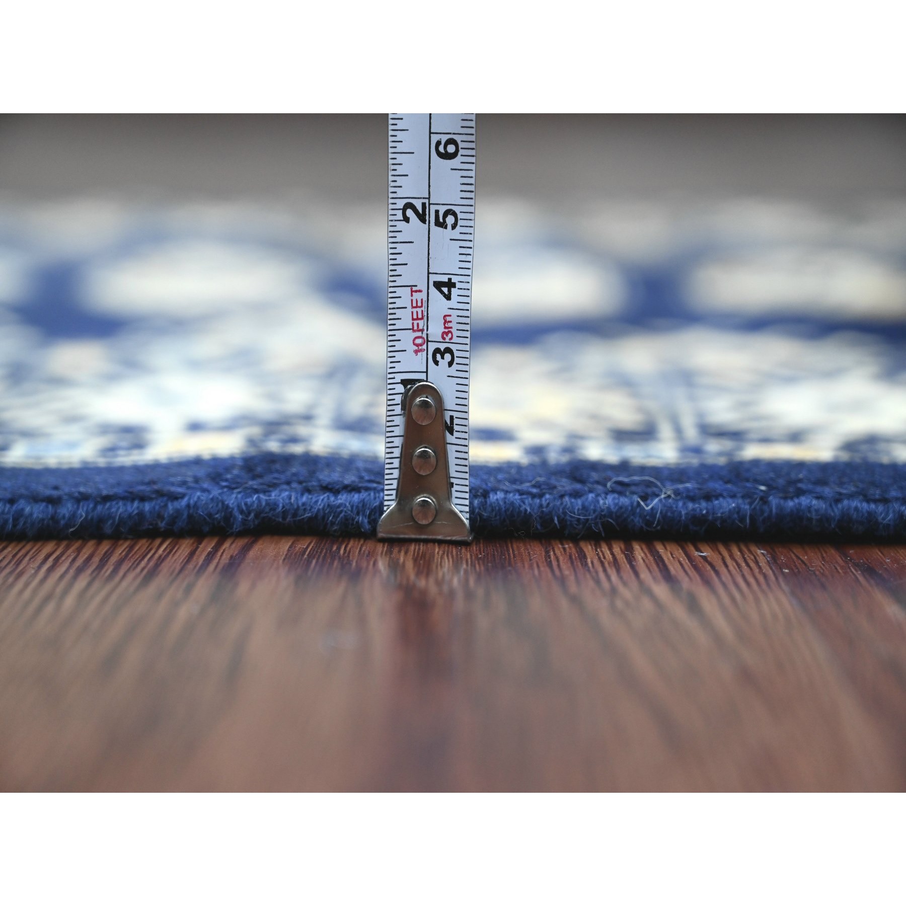 2'6"x19'7" Yale Blue, Mori Bokara with Geometric Medallions Design, Hand Knotted, Soft Pile, Pure Wool, XL Runner, Oriental Rug Sh20517