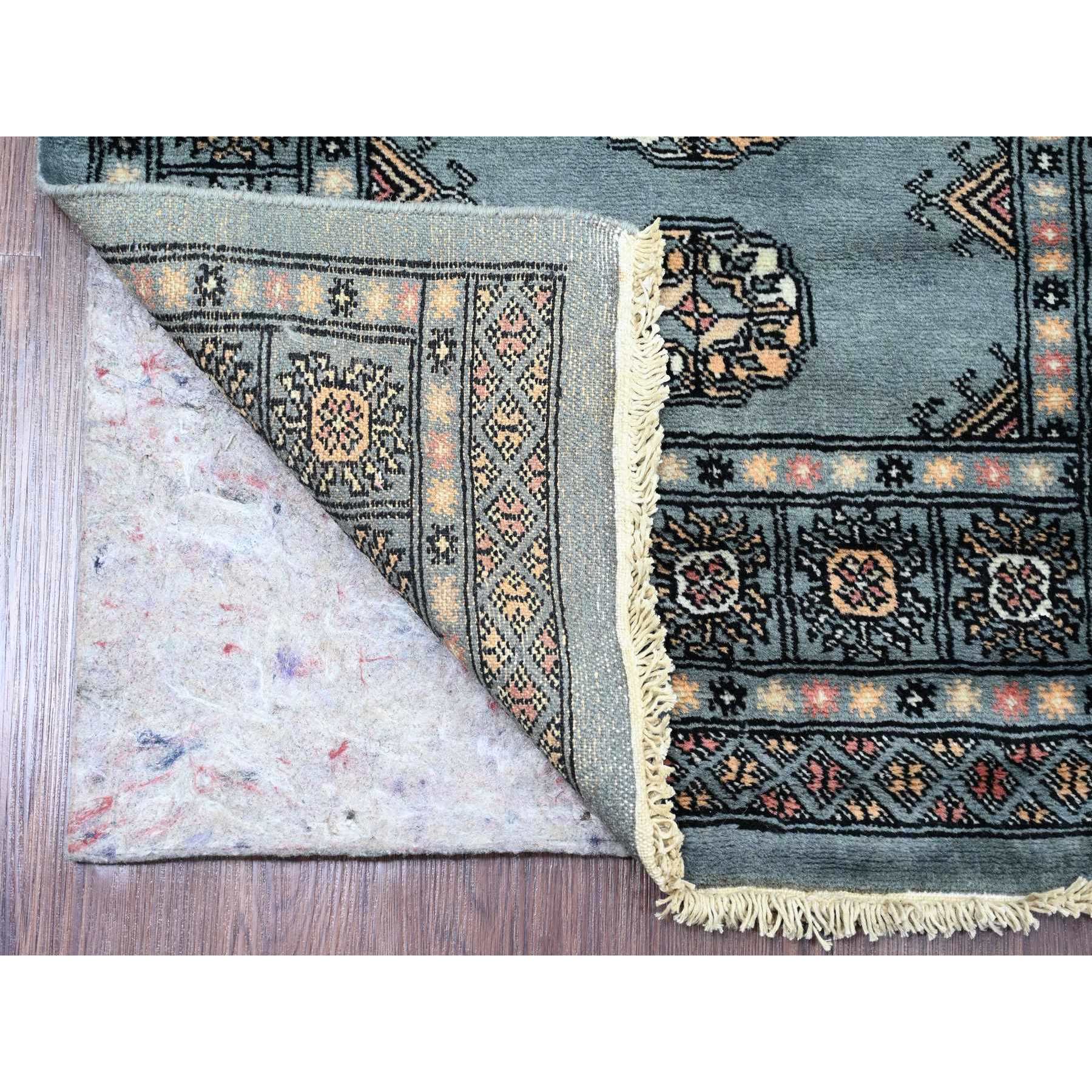 2'7"x11'10" Misty Gray, Soft Wool, Mori Bokara with Geometric Medallions Design, Hand Knotted, Runner, Oriental Rug Sh20518