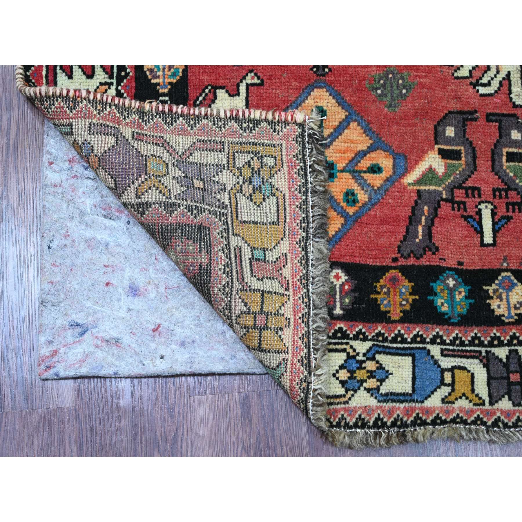 5'6"x8'7" Rose Red, Vintage Persian Shiraz with Deer and Bird Figurines, Excellent Condition, Clean, Evenly Worn, Pure Wool, Hand Knotted, Oriental Rug Sh20521