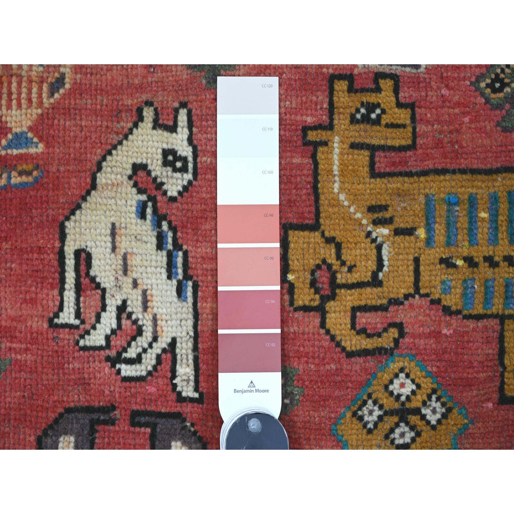 5'6"x8'7" Rose Red, Vintage Persian Shiraz with Deer and Bird Figurines, Excellent Condition, Clean, Evenly Worn, Pure Wool, Hand Knotted, Oriental Rug Sh20521