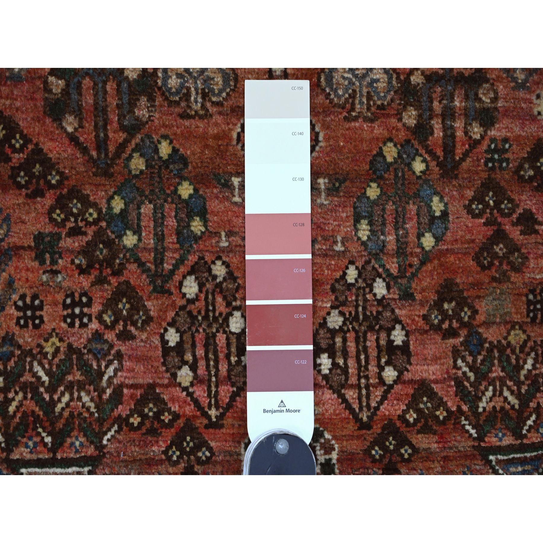 5'5"x8'3" Blush Red, Vintage Persian Shiraz with Tribal Design, Excellent Condition, Clean, Evenly Worn, Hand Knotted, Pure Wool, Oriental Rug Sh20522