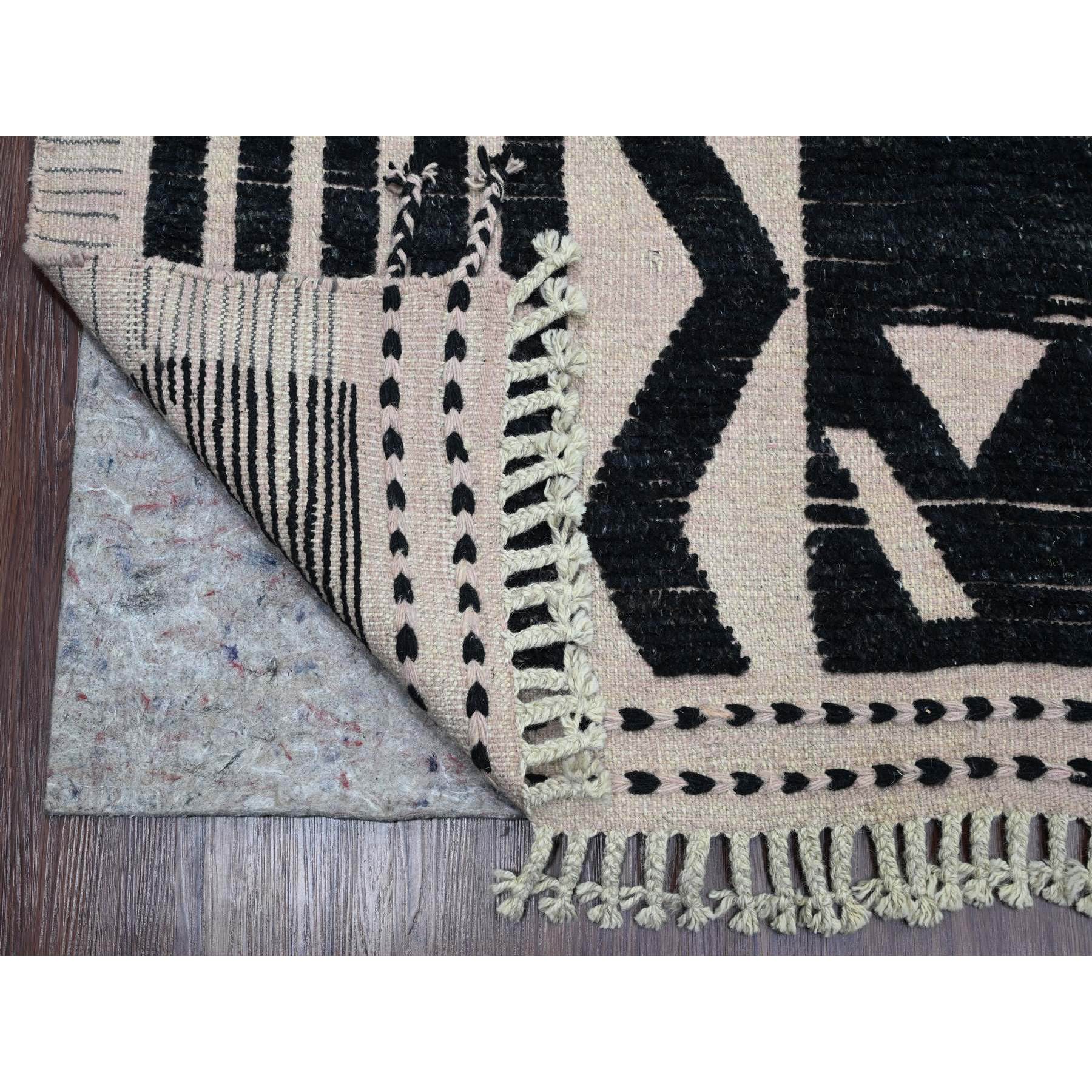 9'4"x12'10" Jade Black, Hand Knotted, Moroccan Weave with Geometric and Ethnic Design, Soft Wool, Tone on Tone, Textured Pile, Oriental Rug Sh20524
