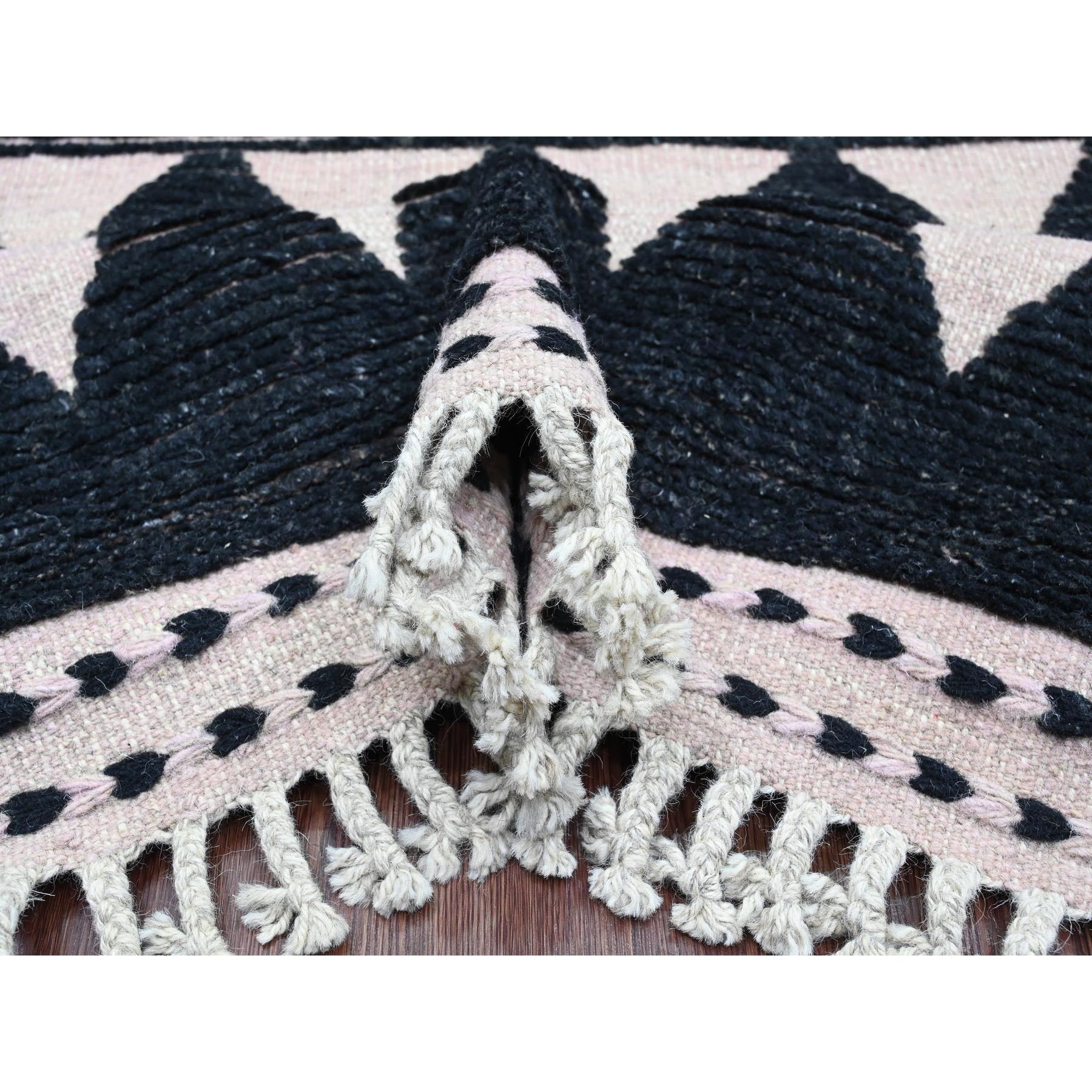 9'4"x12'10" Jade Black, Hand Knotted, Moroccan Weave with Geometric and Ethnic Design, Soft Wool, Tone on Tone, Textured Pile, Oriental Rug Sh20524
