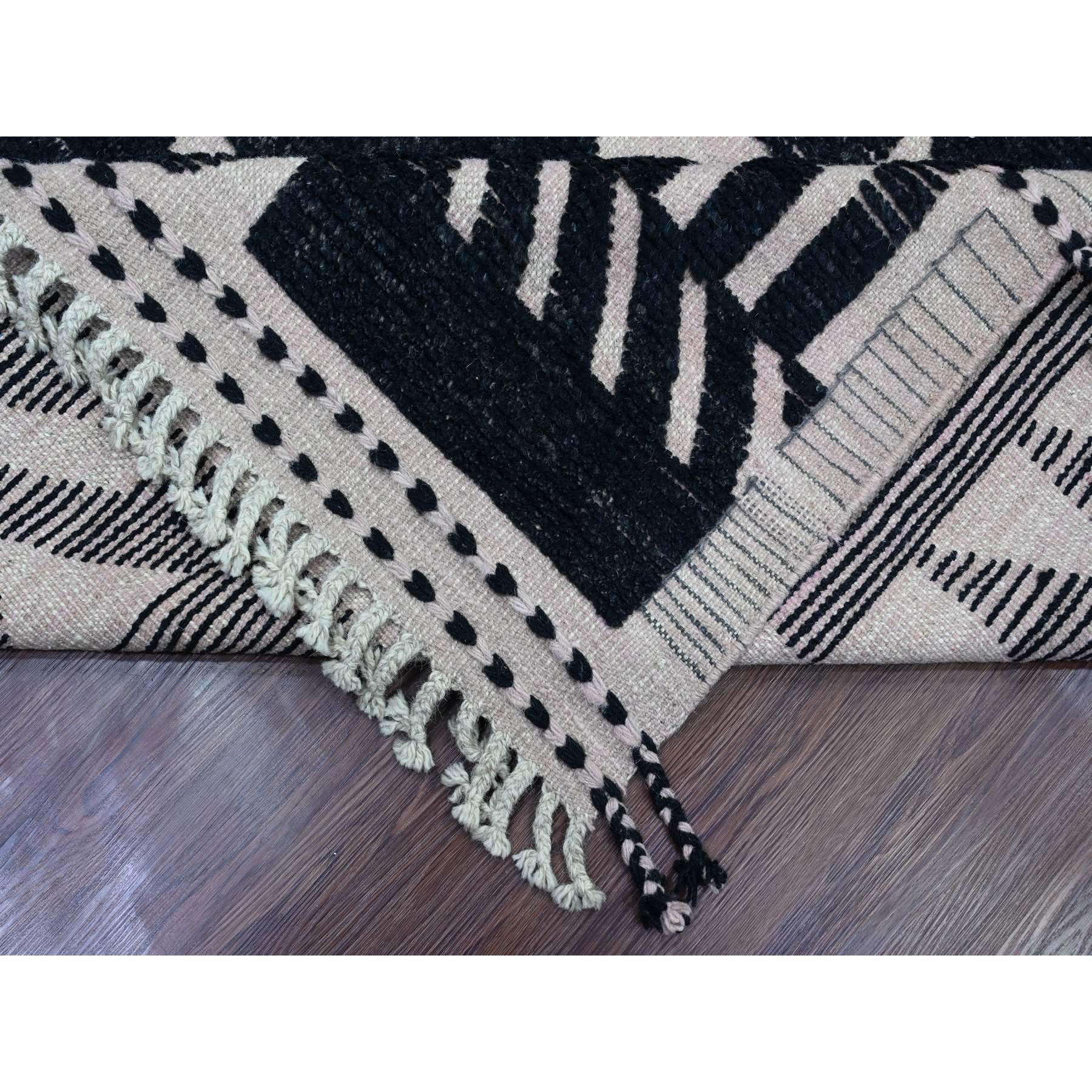 9'4"x12'10" Jade Black, Hand Knotted, Moroccan Weave with Geometric and Ethnic Design, Soft Wool, Tone on Tone, Textured Pile, Oriental Rug Sh20524