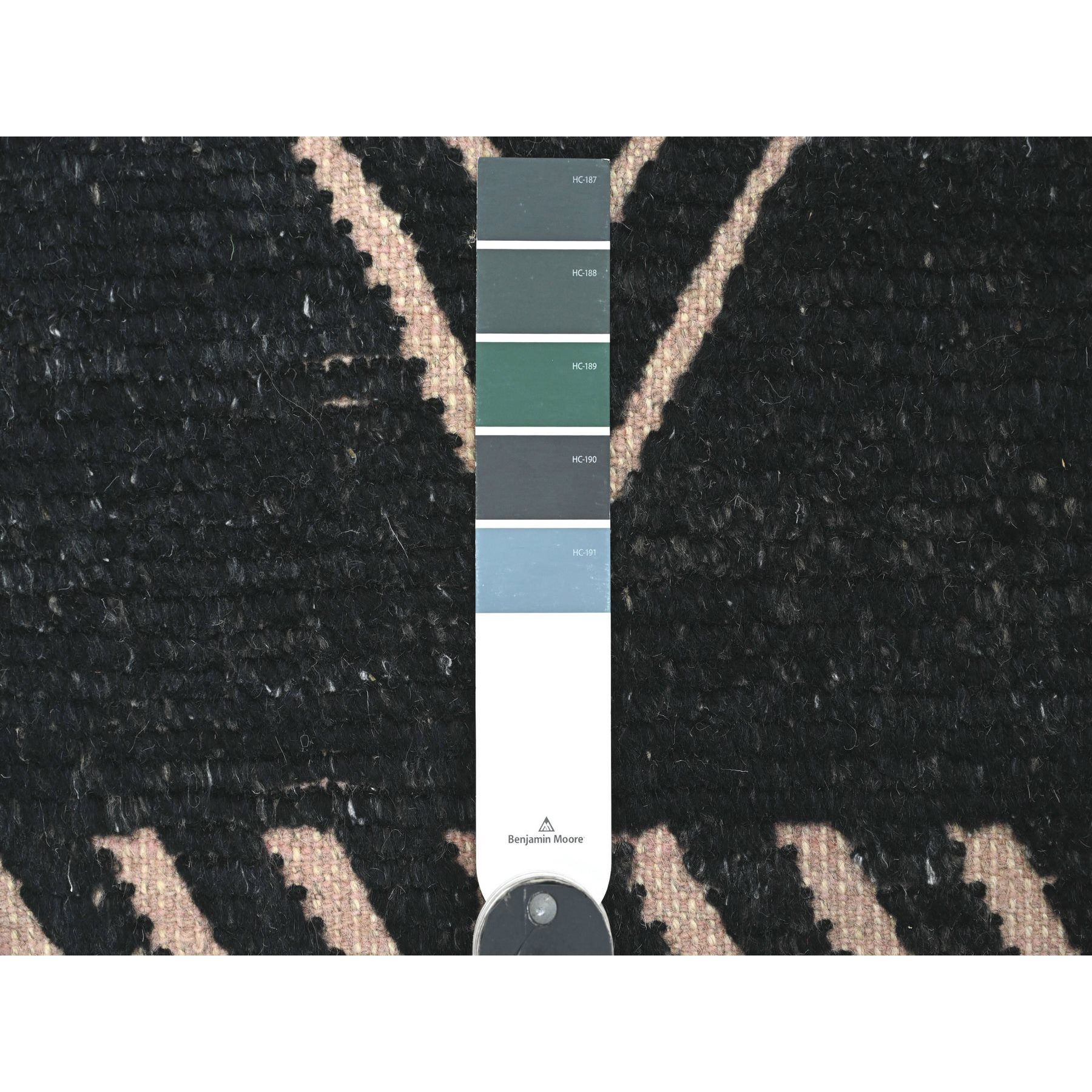 9'4"x12'10" Jade Black, Hand Knotted, Moroccan Weave with Geometric and Ethnic Design, Soft Wool, Tone on Tone, Textured Pile, Oriental Rug Sh20524