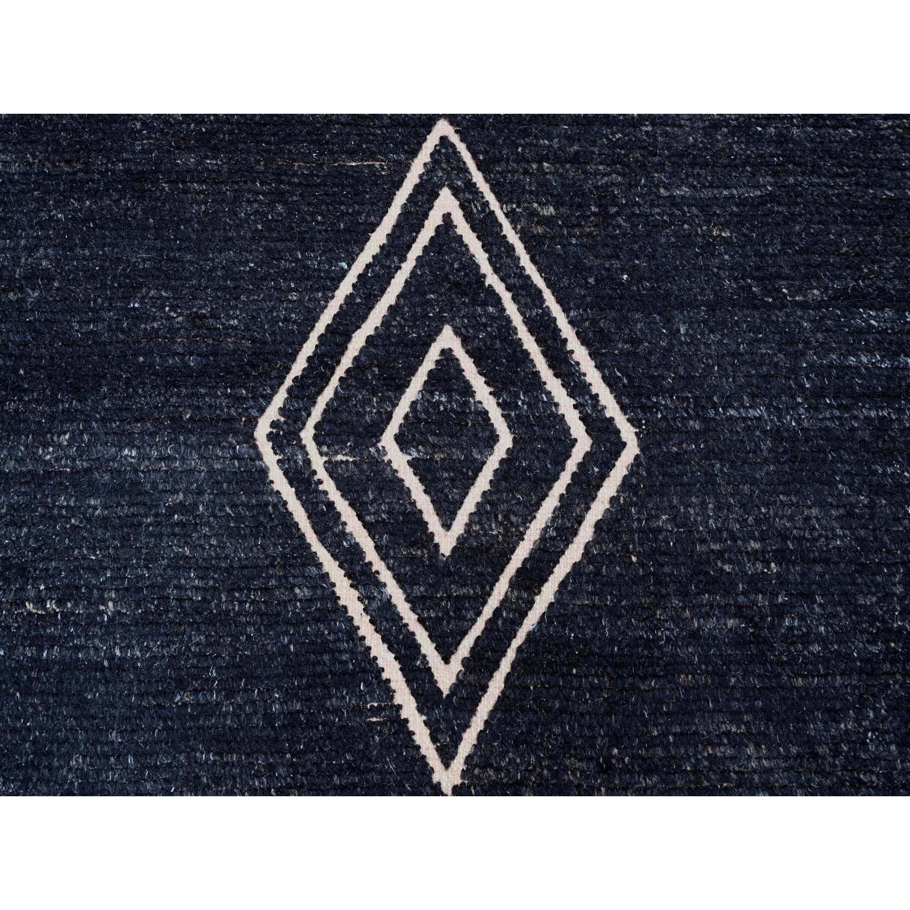 9'4"x12'10" Jade Black, Hand Knotted, Moroccan Weave with Geometric and Ethnic Design, Soft Wool, Tone on Tone, Textured Pile, Oriental Rug Sh20524