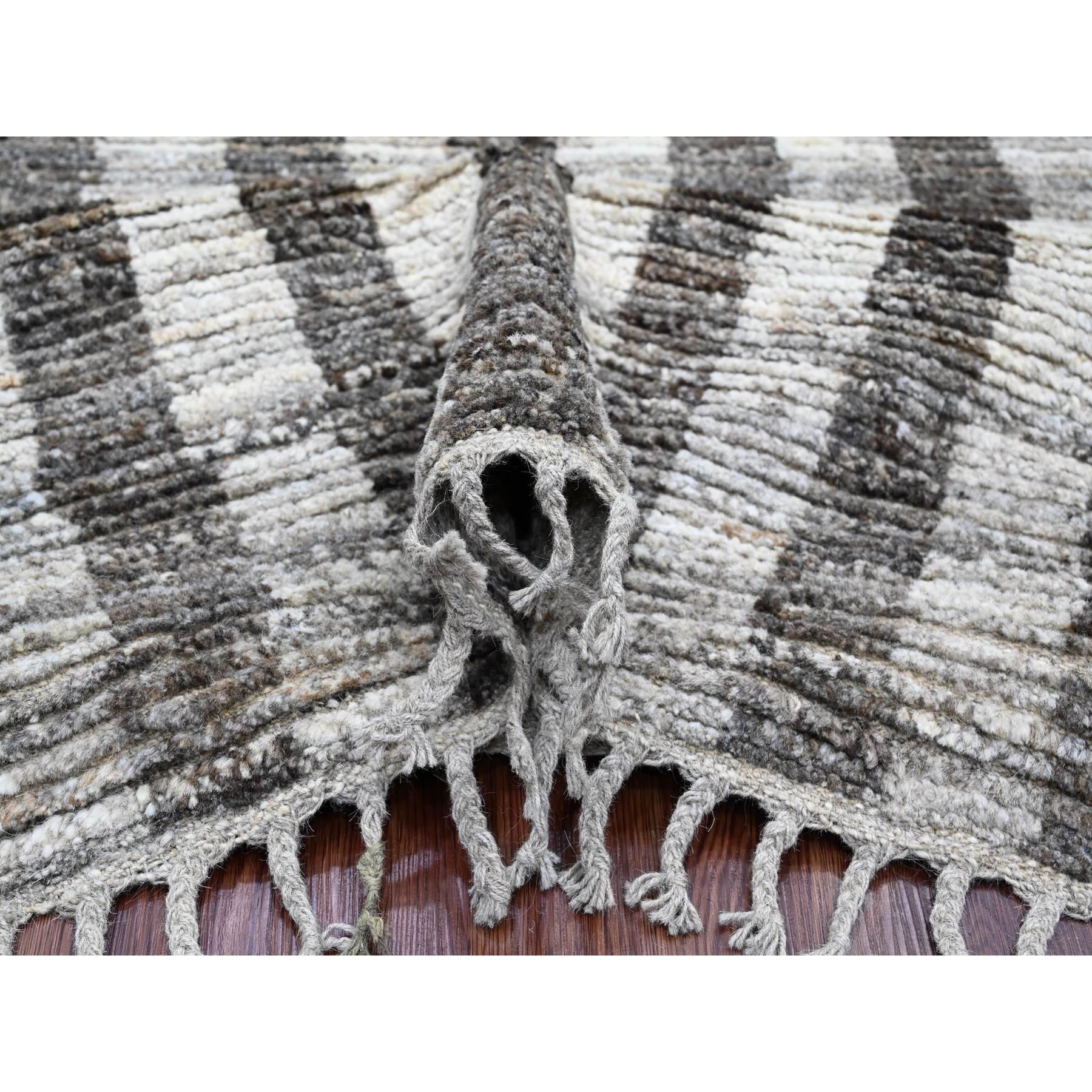 8'x10'3" Shades of Gray, Moroccan Weave with Geometric Design, Hand Knotted, Soft Wool, Tone on Tone, Textured Pile, Oriental Rug Sh20525