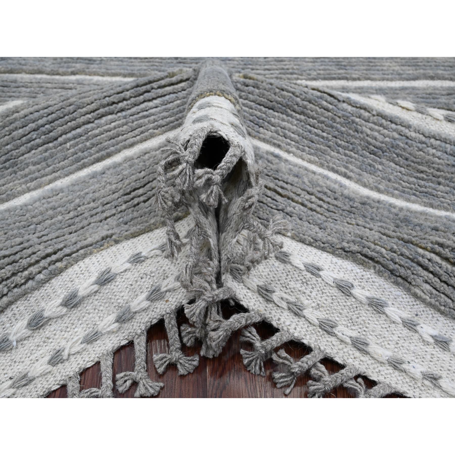 8'x10'7" Spanish Gray, Moroccan Weave with Geometric Pattern, Soft Wool, Hand Knotted, Tone on Tone, Textured Pile, Oriental Rug Sh20526