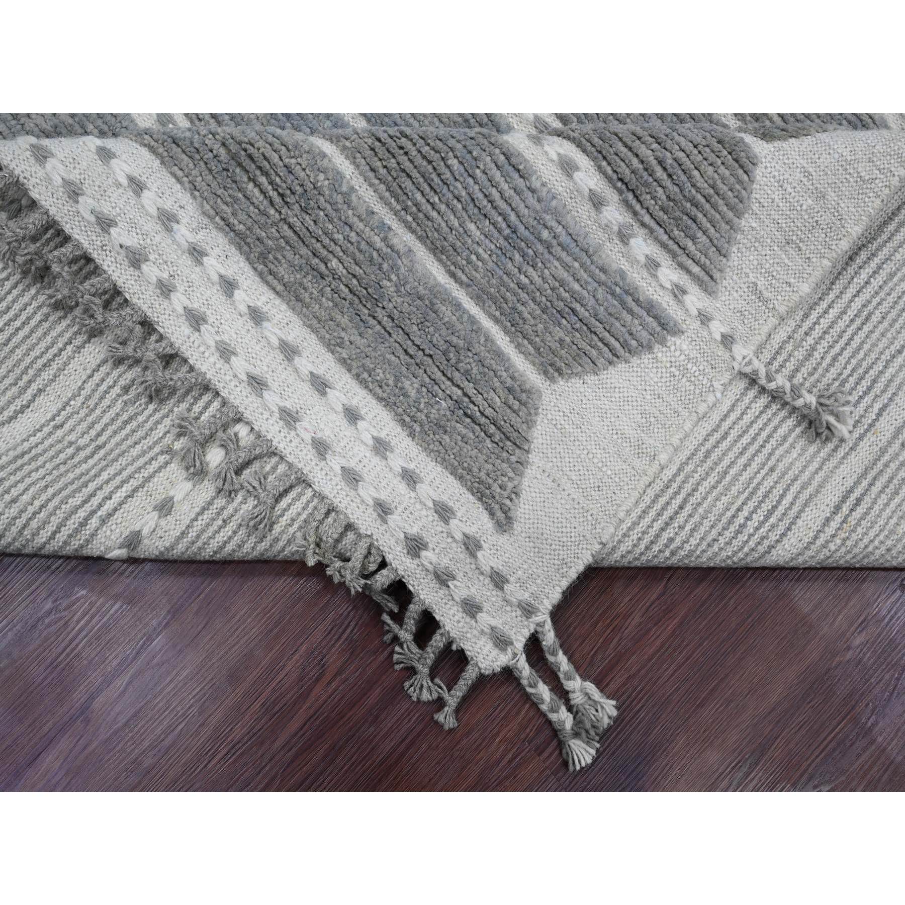 8'x10'7" Spanish Gray, Moroccan Weave with Geometric Pattern, Soft Wool, Hand Knotted, Tone on Tone, Textured Pile, Oriental Rug Sh20526