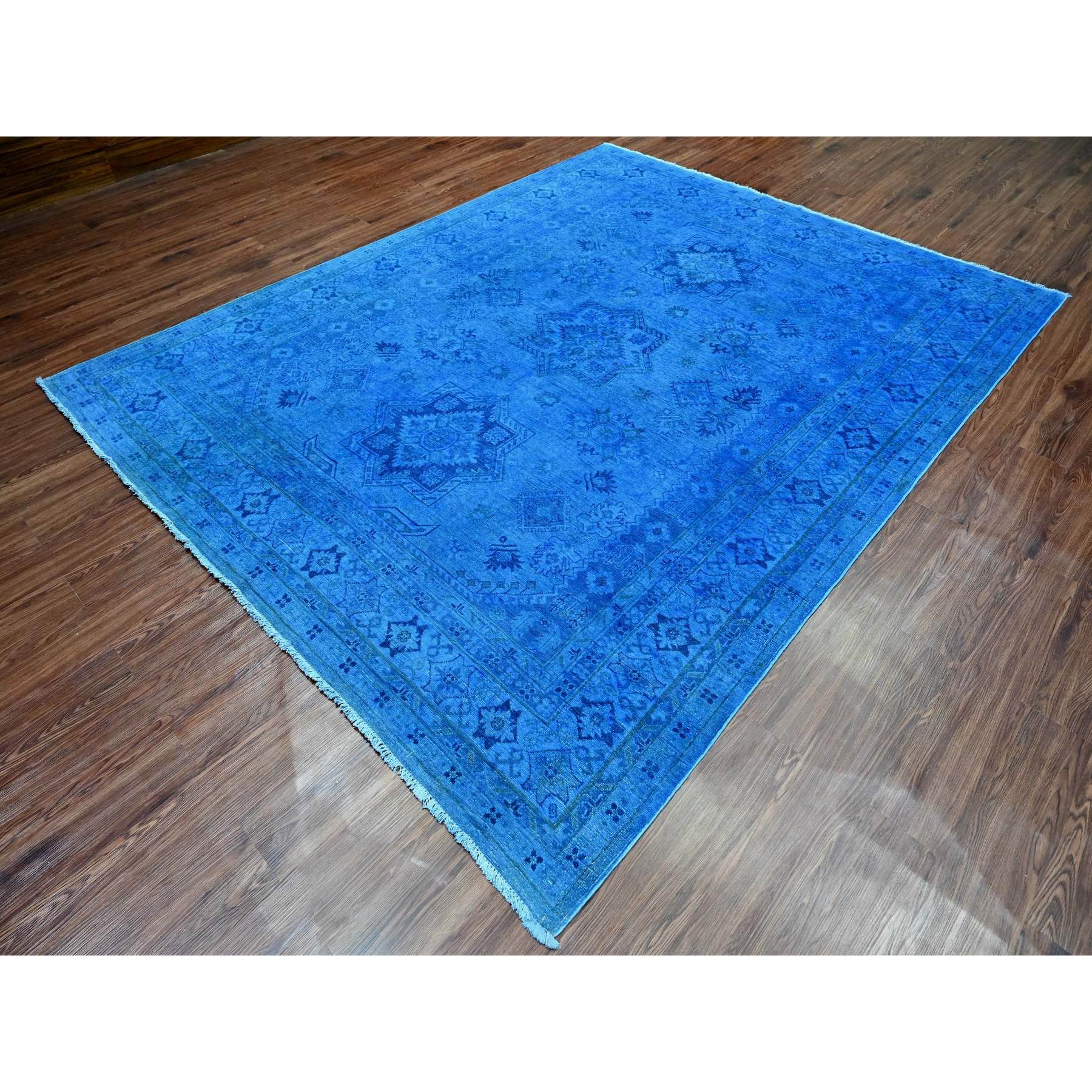 8'x10' Imperial Blue, Overdyed Kazak with Star Medallion Design, Pure Wool, Hand Knotted, Oriental Rug Sh20527