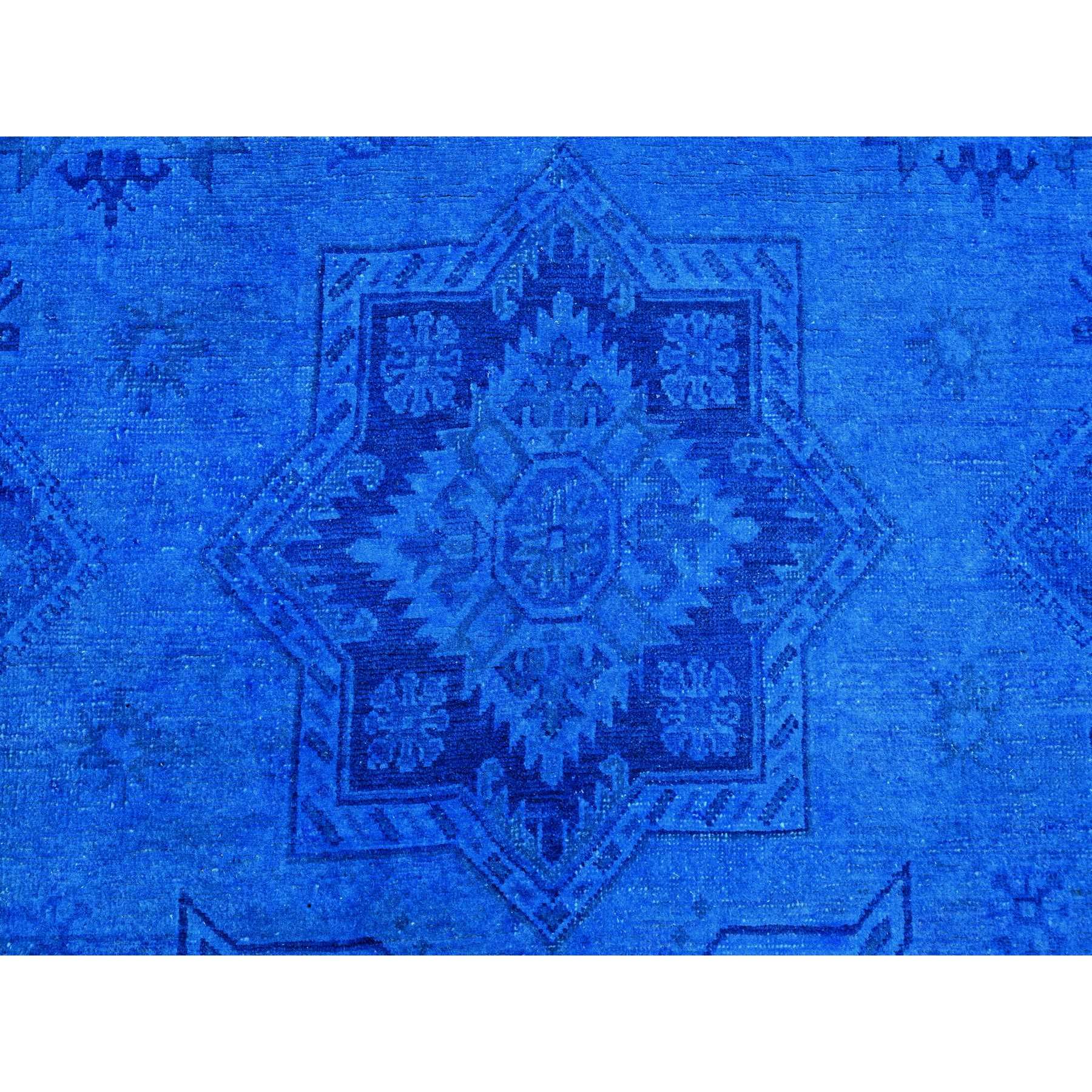 8'x10' Imperial Blue, Overdyed Kazak with Star Medallion Design, Pure Wool, Hand Knotted, Oriental Rug Sh20527