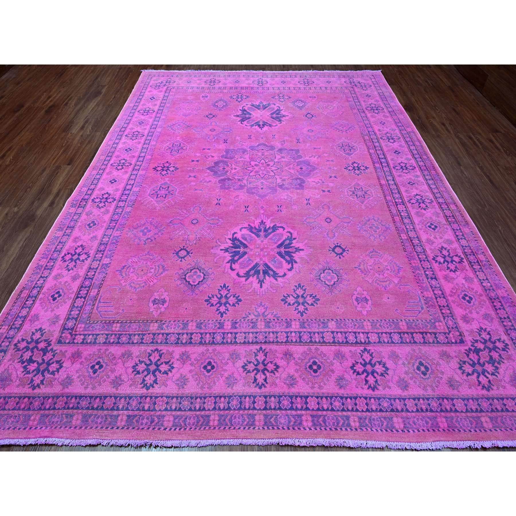 8'6"x11'4" Taffy Pink, Overdyed Kazak with Tribal Medallion Design, Hand Knotted, 100% Wool, Oriental Rug Sh20528