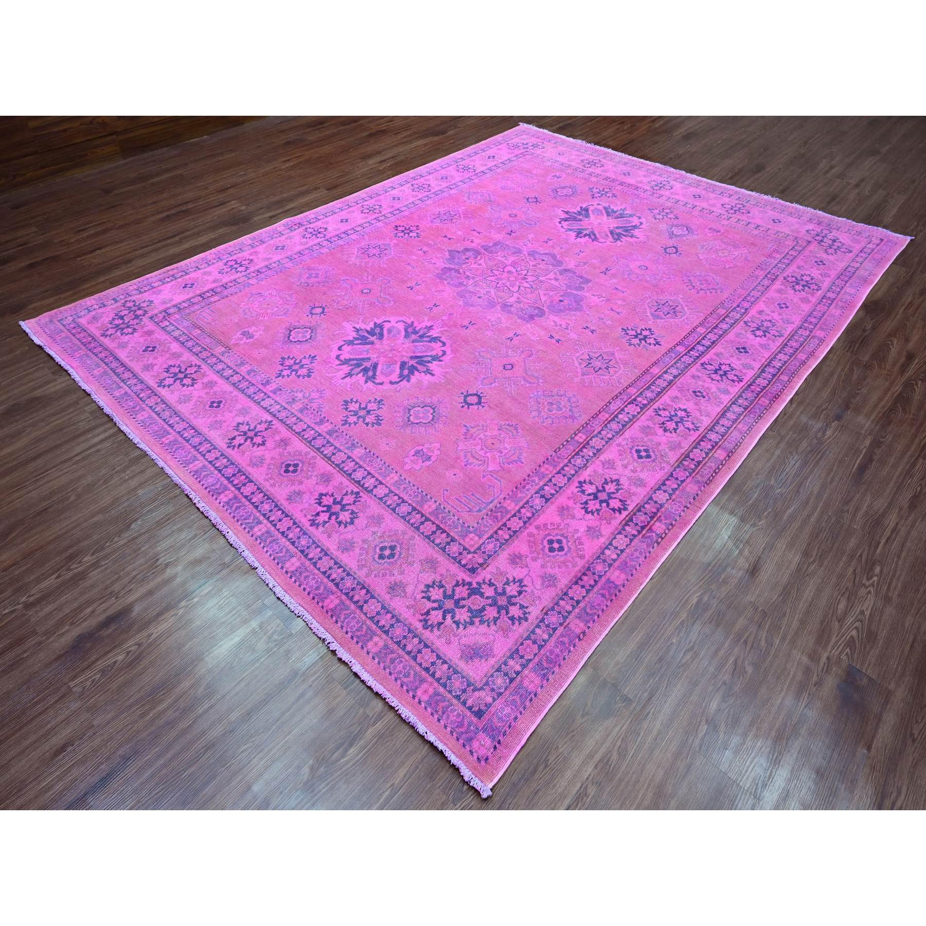 8'6"x11'4" Taffy Pink, Overdyed Kazak with Tribal Medallion Design, Hand Knotted, 100% Wool, Oriental Rug Sh20528