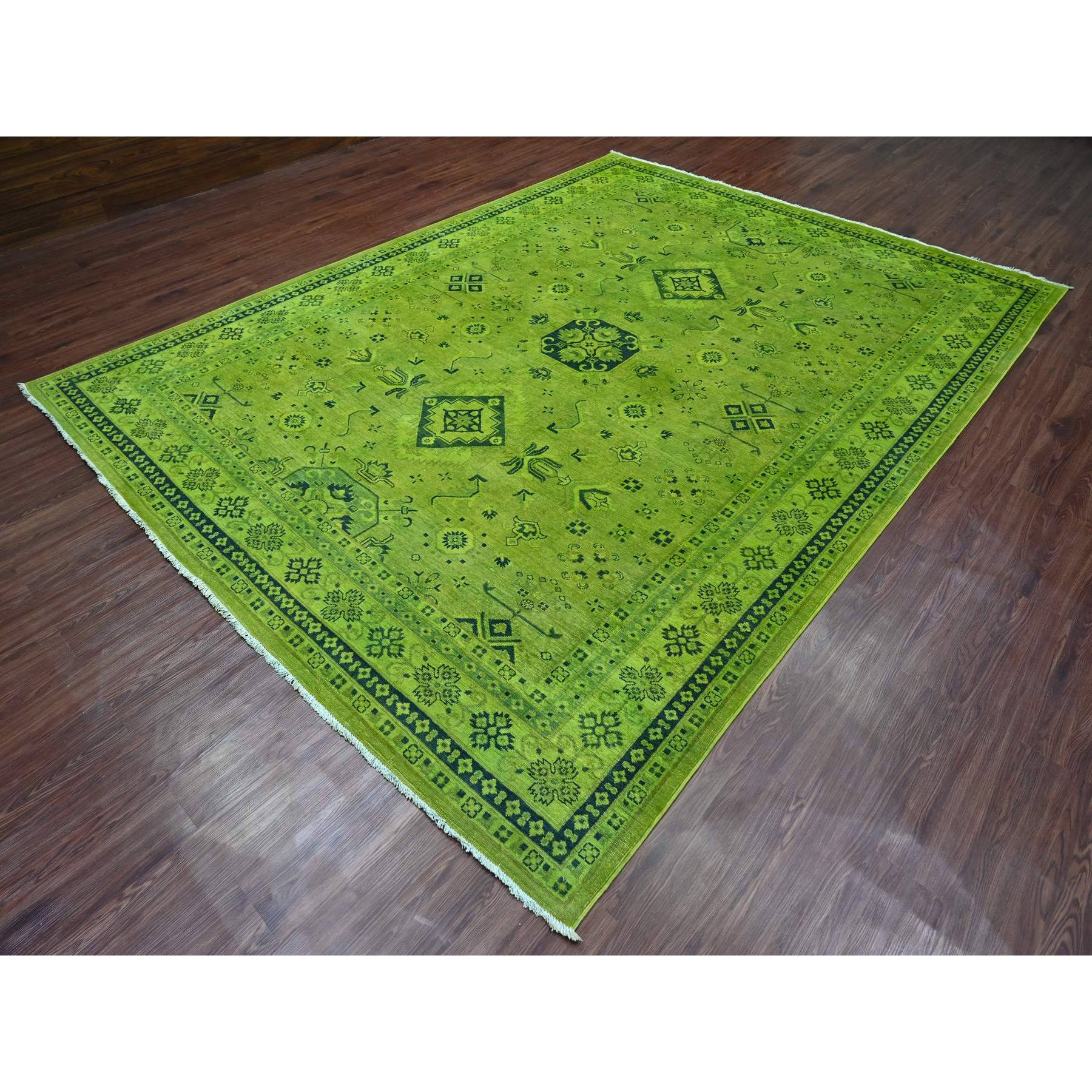8'7"x11'6" Pear Green, Overdyed Kazak with All Over Geometric Pattern, Hand Knotted, 100% Wool, Oriental Rug Sh20529