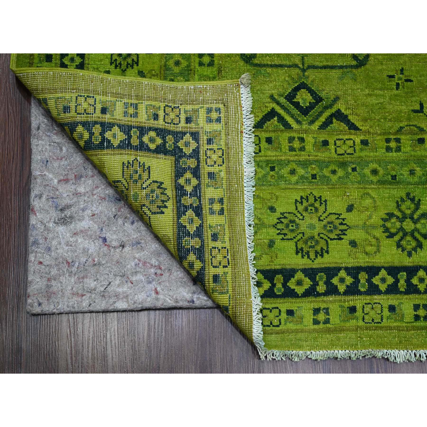 8'7"x11'6" Pear Green, Overdyed Kazak with All Over Geometric Pattern, Hand Knotted, 100% Wool, Oriental Rug Sh20529