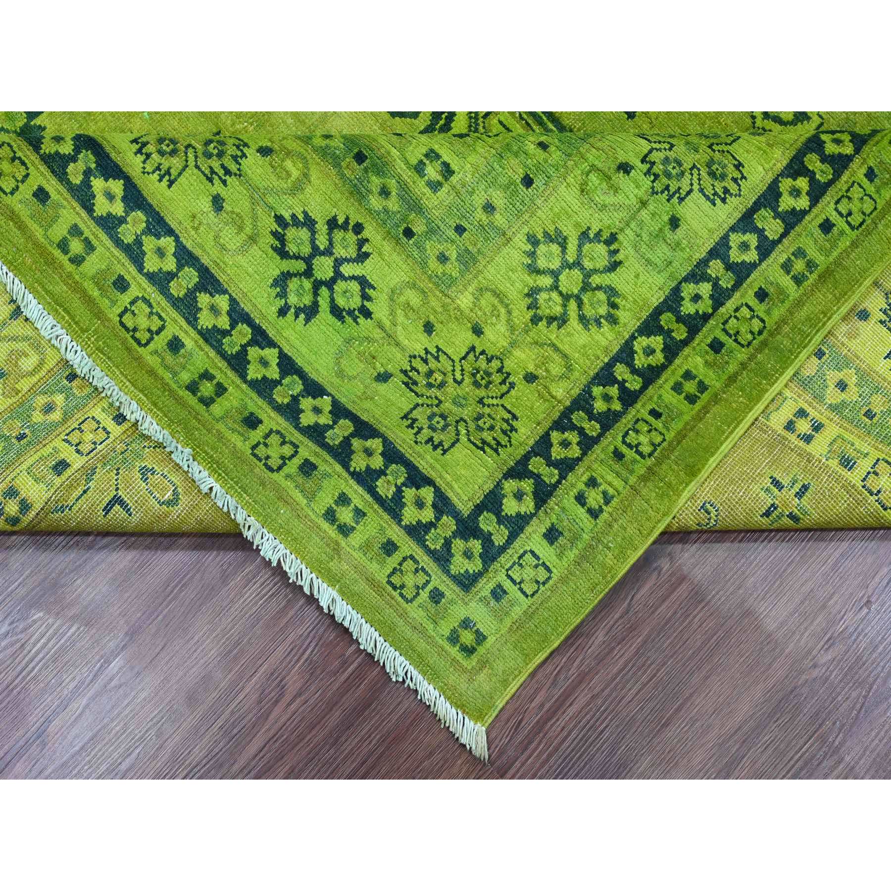 8'7"x11'6" Pear Green, Overdyed Kazak with All Over Geometric Pattern, Hand Knotted, 100% Wool, Oriental Rug Sh20529