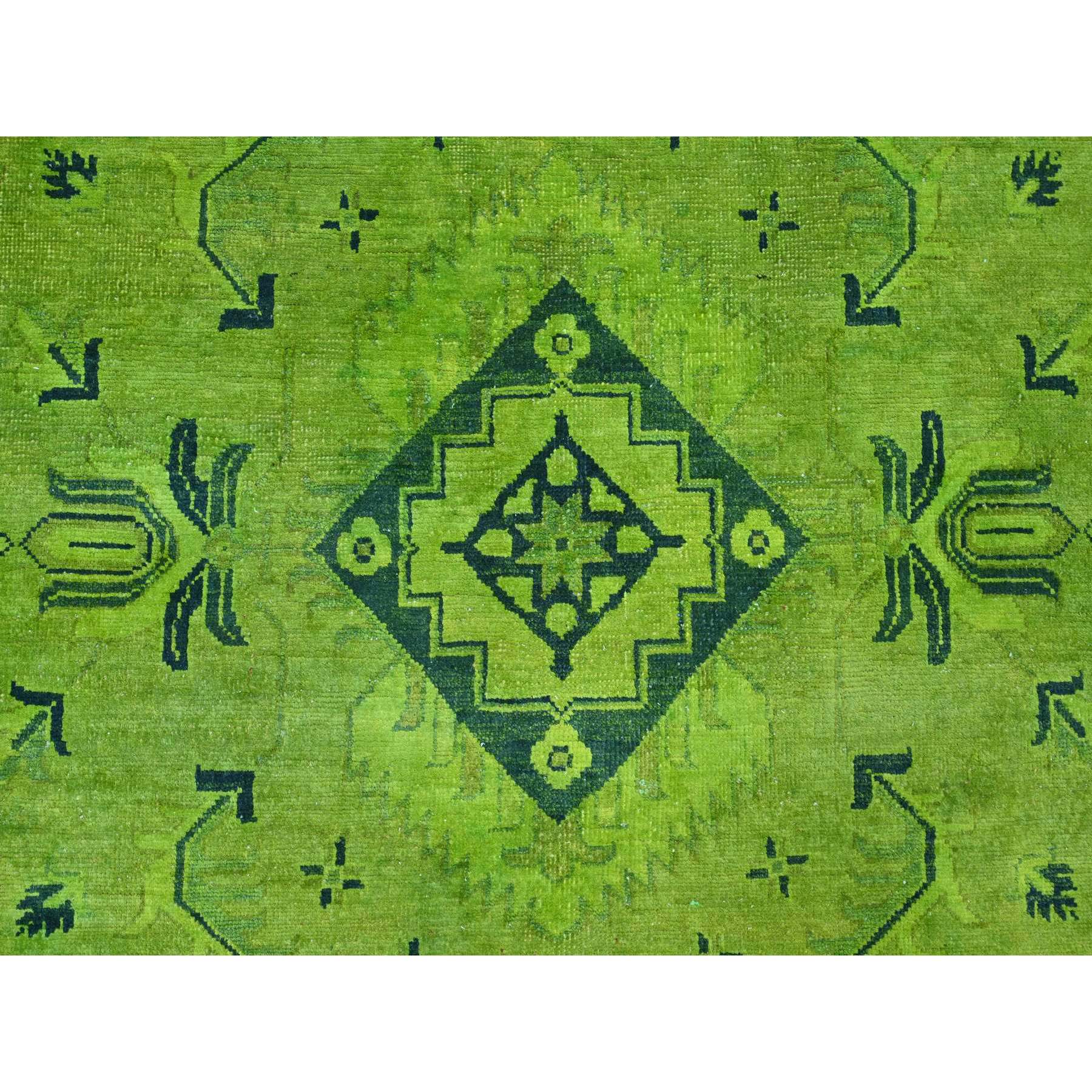8'7"x11'6" Pear Green, Overdyed Kazak with All Over Geometric Pattern, Hand Knotted, 100% Wool, Oriental Rug Sh20529