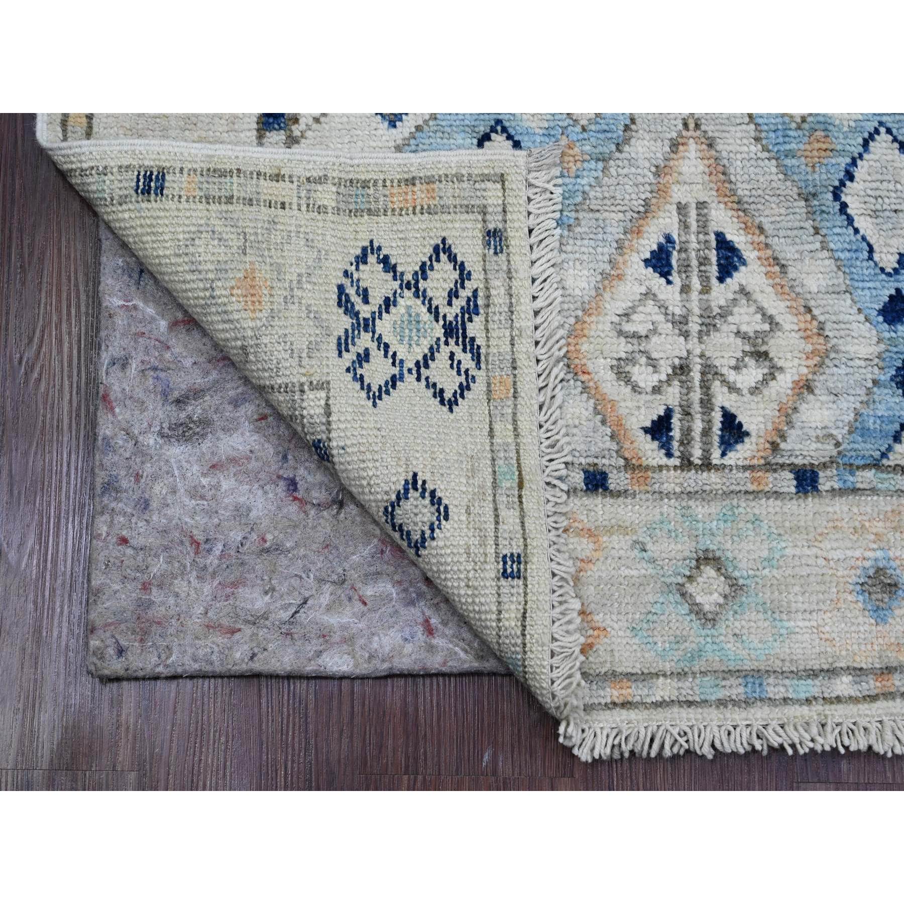 3'1"x11'8" Chiffon White, Anatolian Village Inspired Design with Geometric Pattern, High Mountain Wool, Vegetable Dyes, Hand Knotted, Runner, Oriental Rug Sh20530