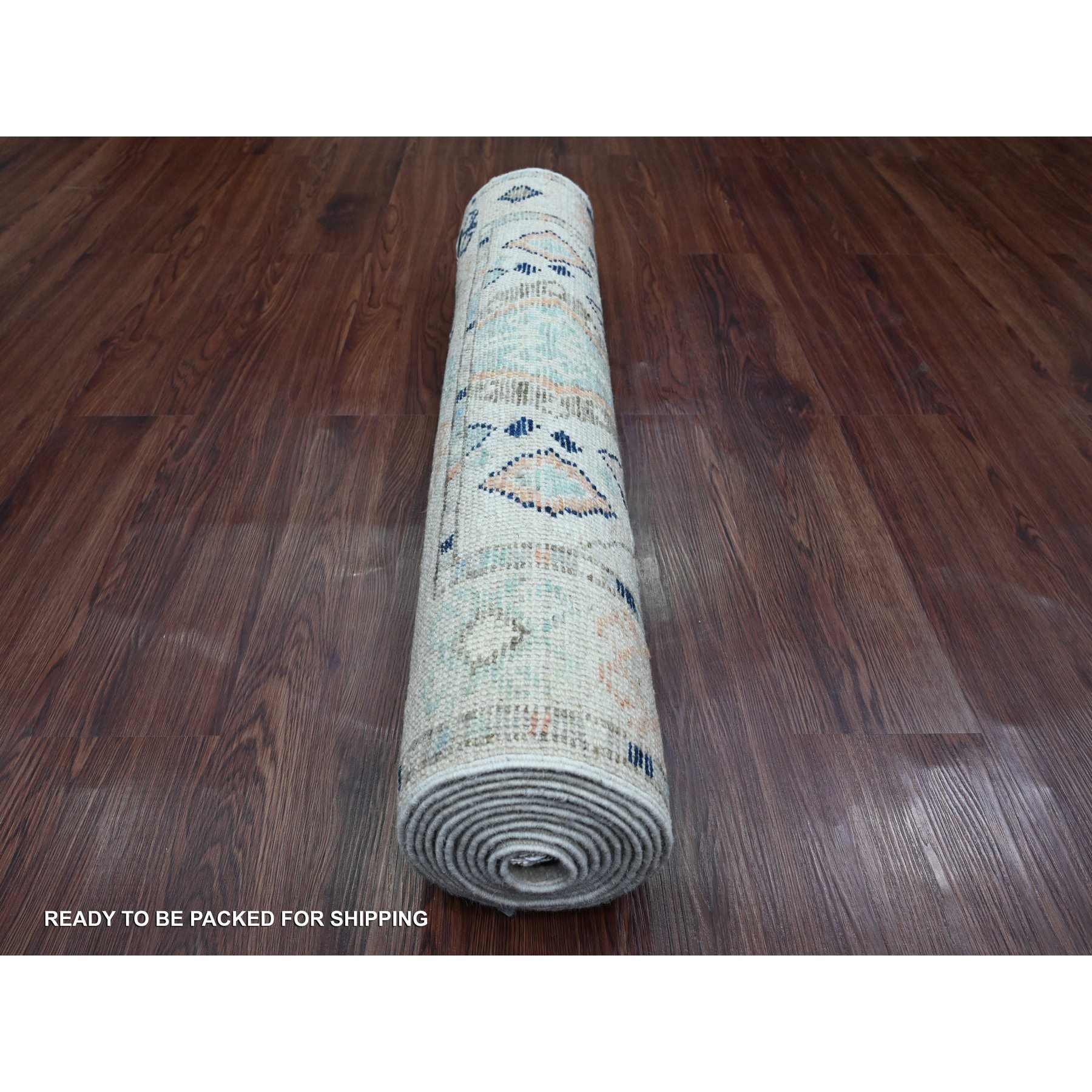 3'1"x11'8" Chiffon White, Anatolian Village Inspired Design with Geometric Pattern, High Mountain Wool, Vegetable Dyes, Hand Knotted, Runner, Oriental Rug Sh20530