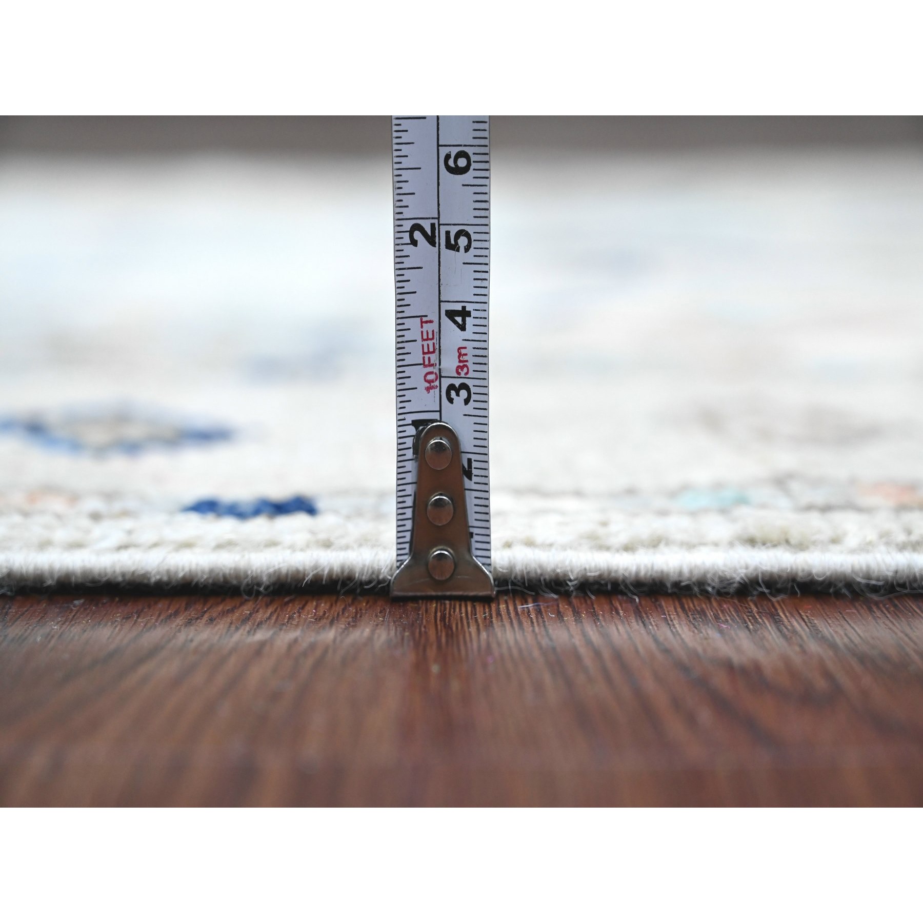 3'1"x11'8" Chiffon White, Anatolian Village Inspired Design with Geometric Pattern, High Mountain Wool, Vegetable Dyes, Hand Knotted, Runner, Oriental Rug Sh20530