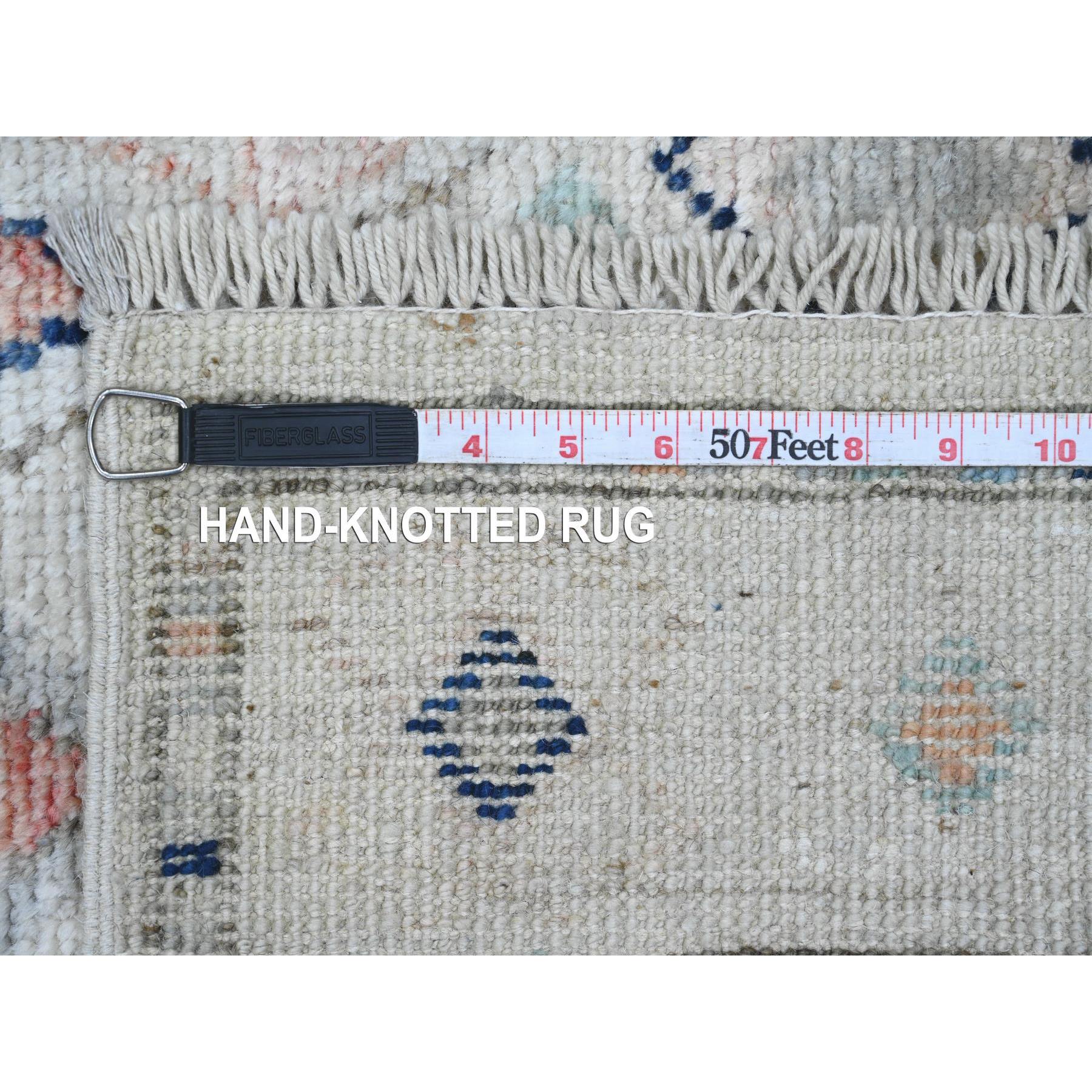 3'1"x11'8" Chiffon White, Anatolian Village Inspired Design with Geometric Pattern, High Mountain Wool, Vegetable Dyes, Hand Knotted, Runner, Oriental Rug Sh20530