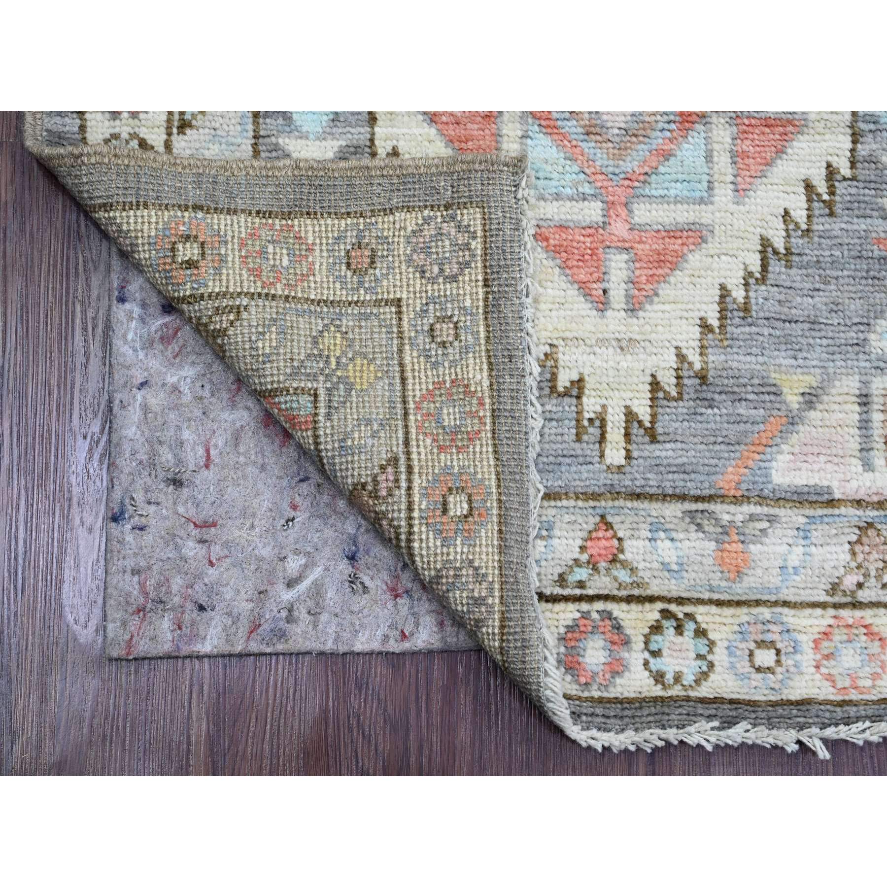 3'x11'6" Pewter Gray, Anatolian Village Inspired Design with Serrated Medallion Design, Hand Knotted, High Mountain Wool, Vegetable Dyes, Runner, Oriental Rug Sh20531
