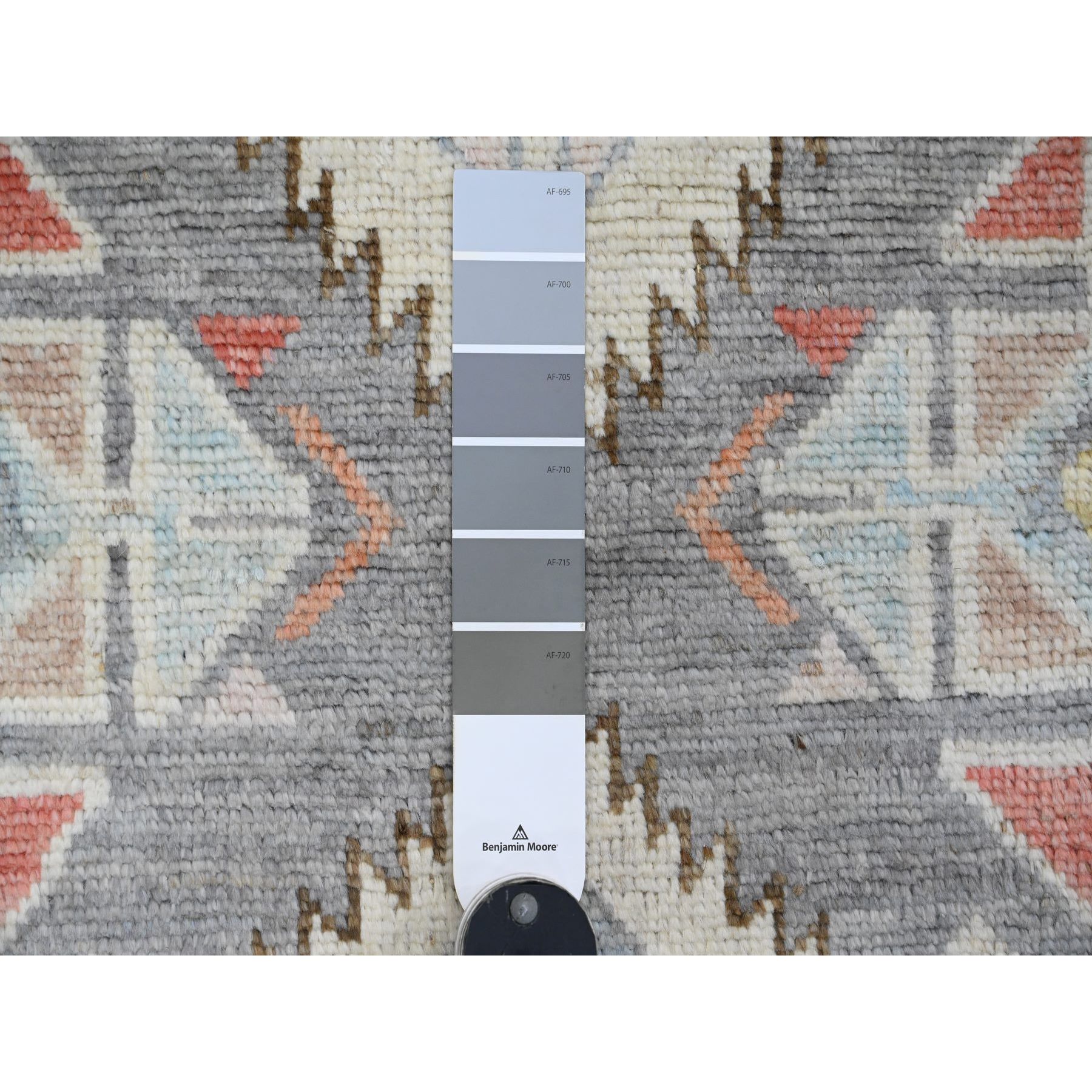 3'x11'6" Pewter Gray, Anatolian Village Inspired Design with Serrated Medallion Design, Hand Knotted, High Mountain Wool, Vegetable Dyes, Runner, Oriental Rug Sh20531