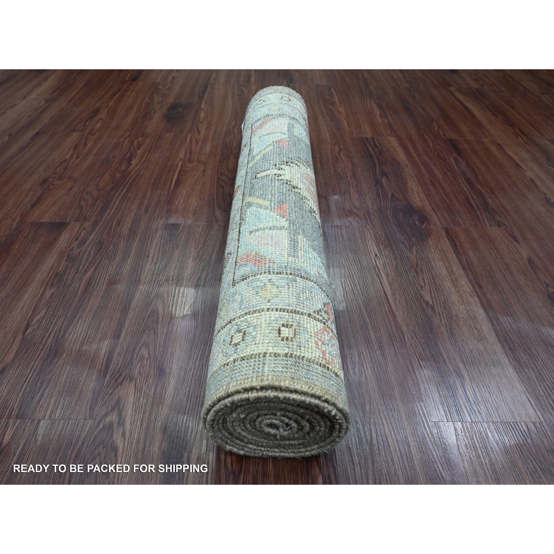 3'x11'6" Pewter Gray, Anatolian Village Inspired Design with Serrated Medallion Design, Hand Knotted, High Mountain Wool, Vegetable Dyes, Runner, Oriental Rug Sh20531