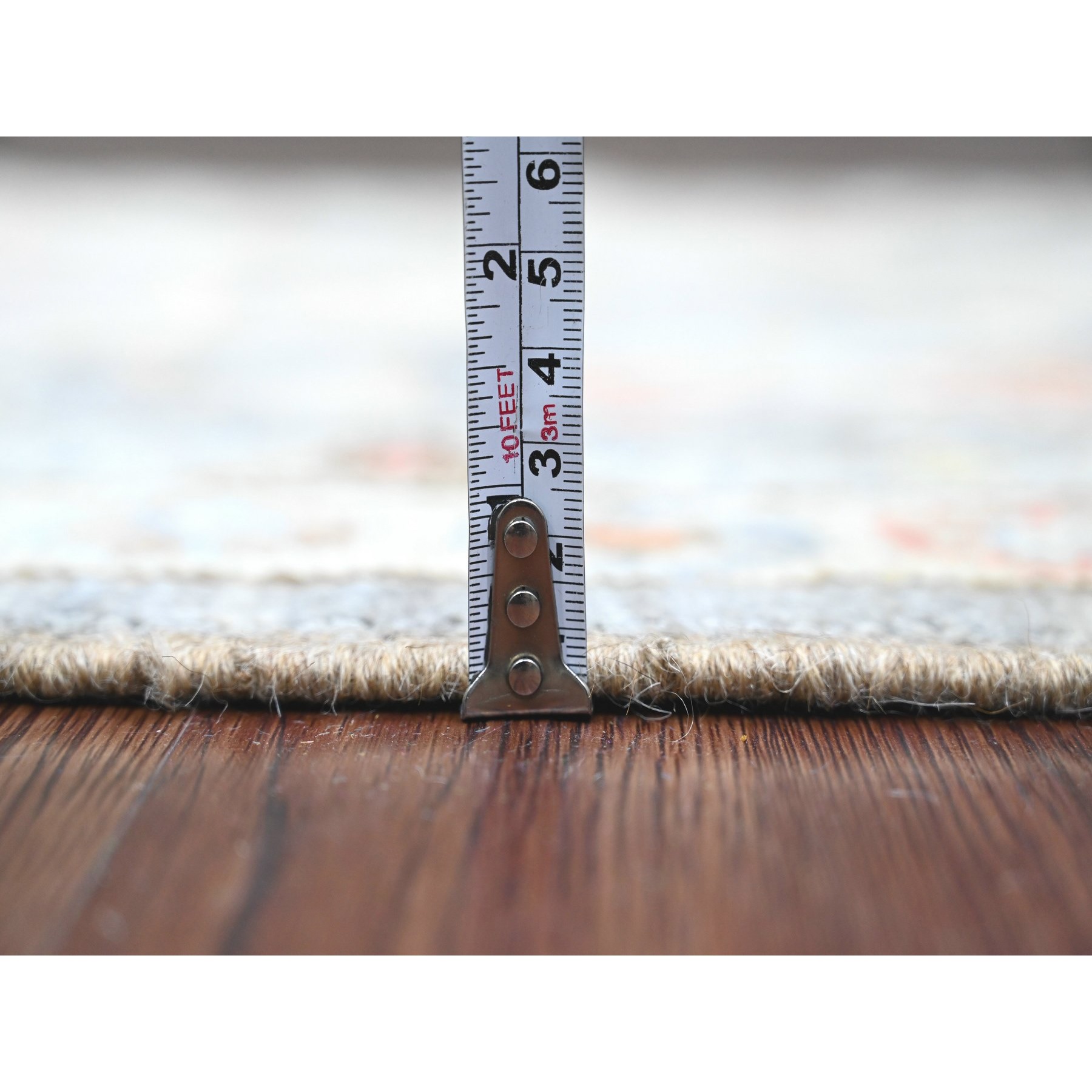 3'x11'6" Pewter Gray, Anatolian Village Inspired Design with Serrated Medallion Design, Hand Knotted, High Mountain Wool, Vegetable Dyes, Runner, Oriental Rug Sh20531