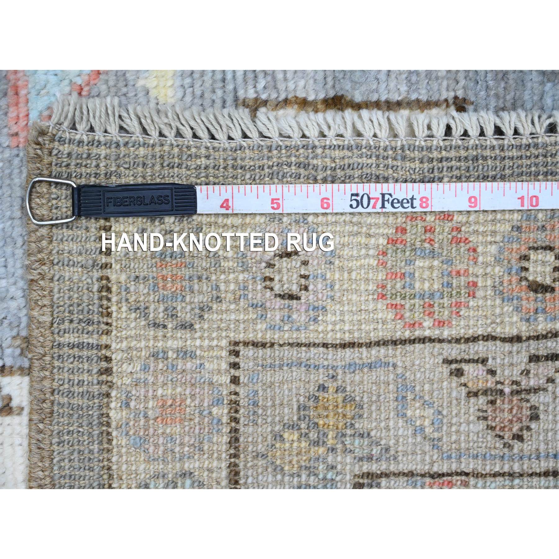 3'x11'6" Pewter Gray, Anatolian Village Inspired Design with Serrated Medallion Design, Hand Knotted, High Mountain Wool, Vegetable Dyes, Runner, Oriental Rug Sh20531